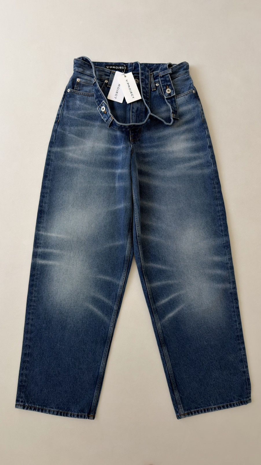 Y/Project A/W 23 ‘’Whiskers Mid Blue’ Washed Jeans Size US 32 / EU 48 - 3 Thumbnail