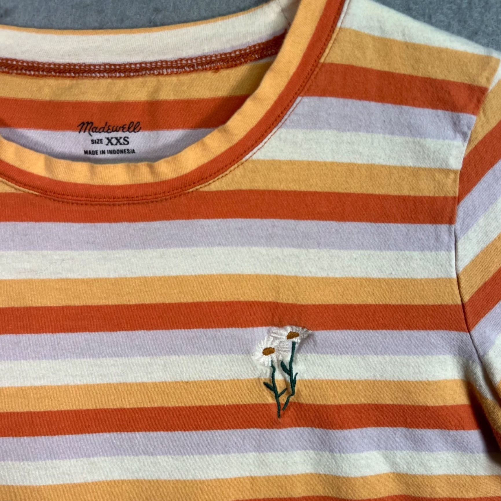 Madewell VINTAGE Madewell Striped Embroidered Daisy Tee XXS Orange White Cotton Casual Top Womens T-Shirt Size XXS / US 00 / IT 34 - 5 Thumbnail