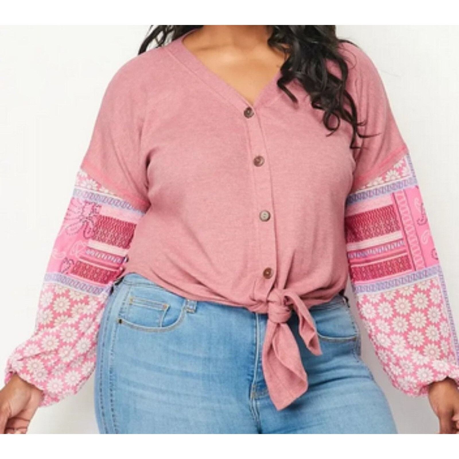 Other BAEA Mixed Cardigan 2X Button-Up Pink Boho Top Patterned Sle Size XXL / US 16-18 / IT 52-54 - 1 Thumbnail