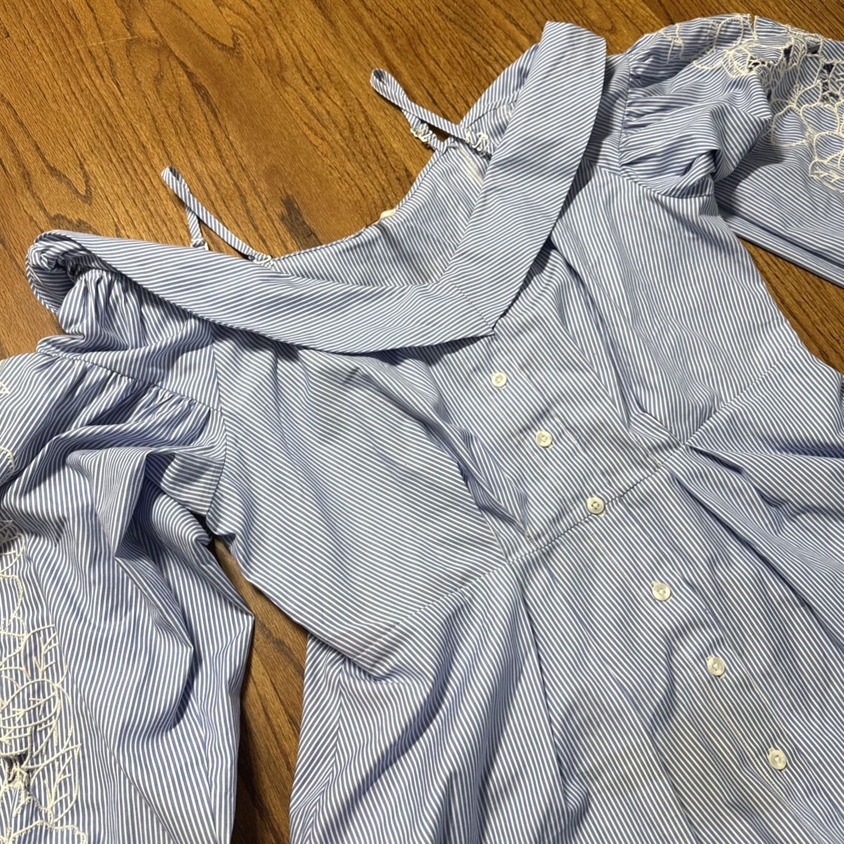 Free People Free People Striped Bell Button Blouse Top L Womens Blue White Size L Size L / US 10 / IT 46 - 4 Thumbnail