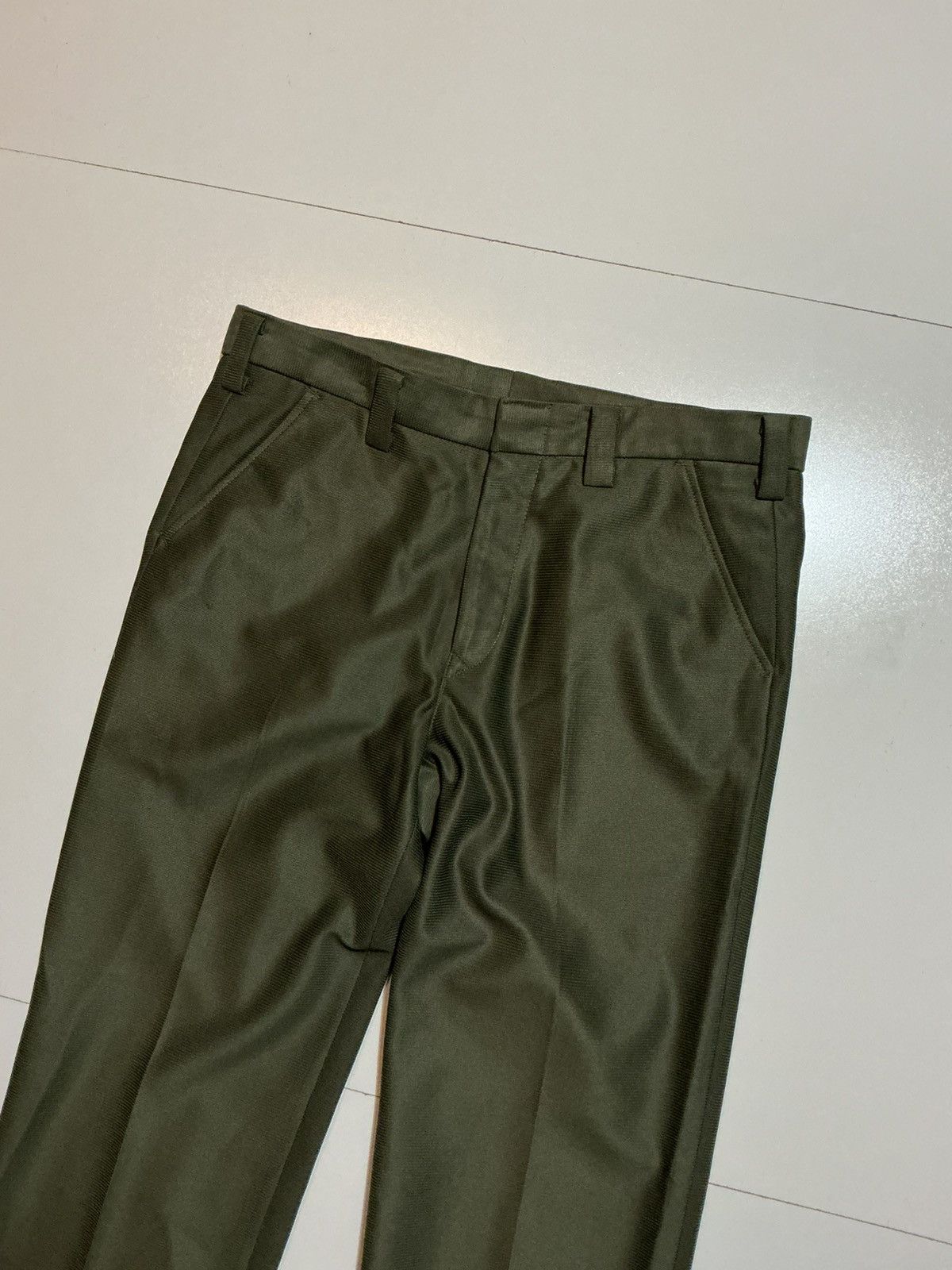 Vintage Vintage 70s Olive Green Textured Disco Flare Leisure Pants Size US 34 / EU 50 - 4 Thumbnail