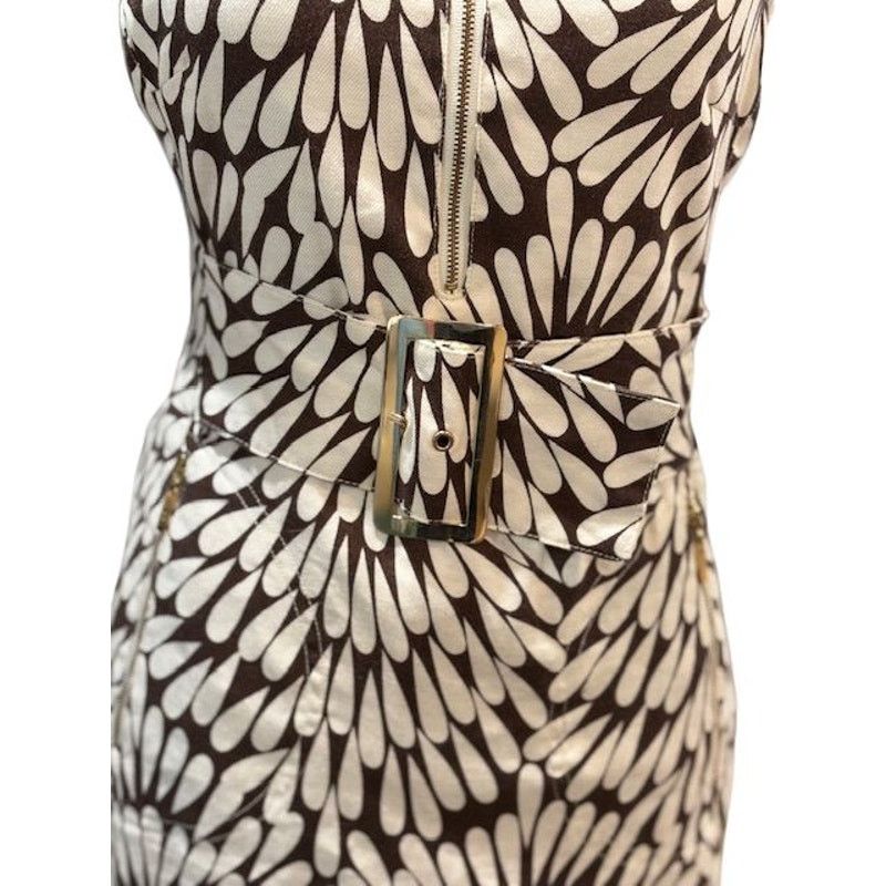 Tory Burch Tory Burch Brown & White Sleeveless Linen Mini Dress Size S / US 4 / IT 40 - 4 Thumbnail
