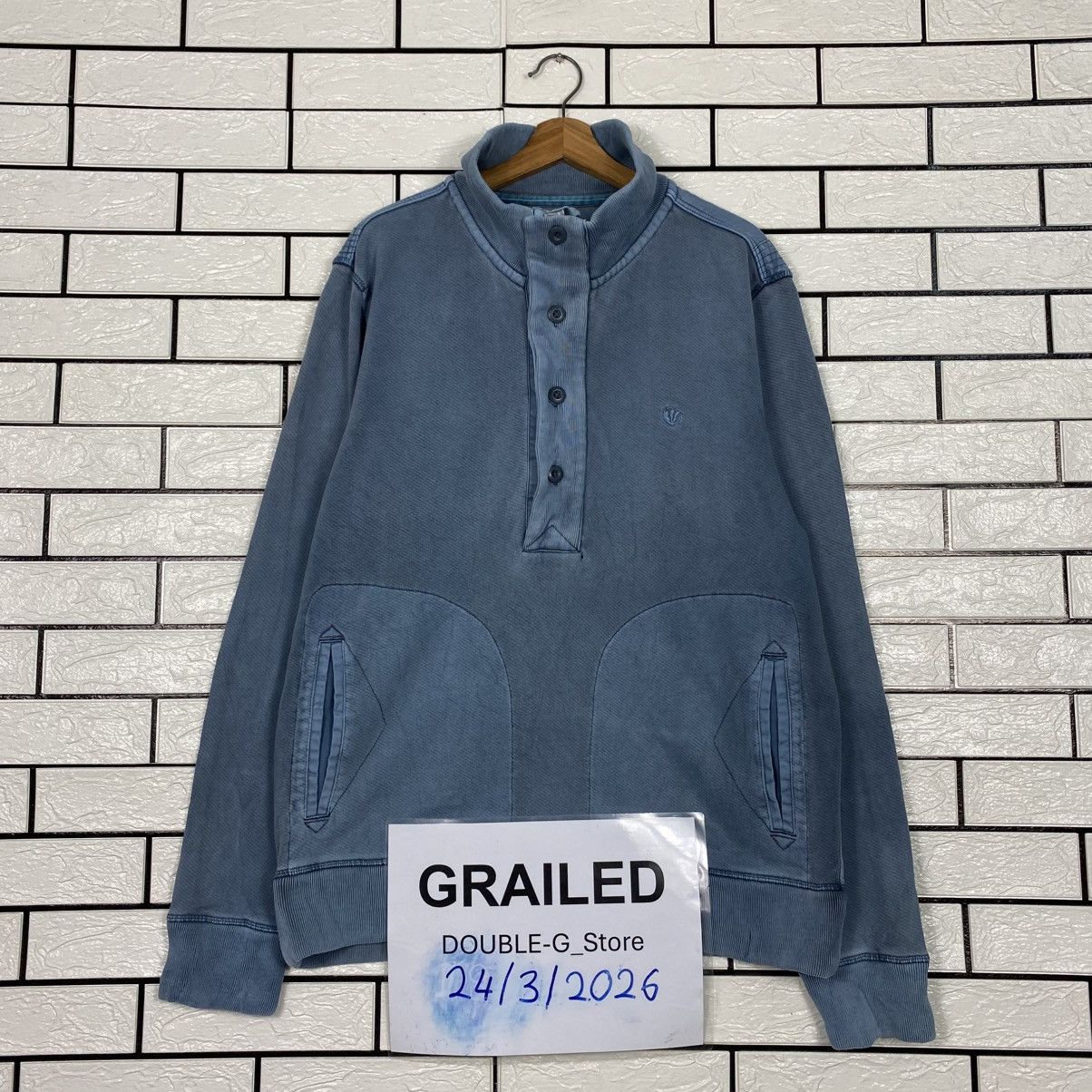 Japanese Brand Vintage Indigo Sweatshirt Half Button Fat Face Size US L / EU 52-54 / 3 - 1 Thumbnail