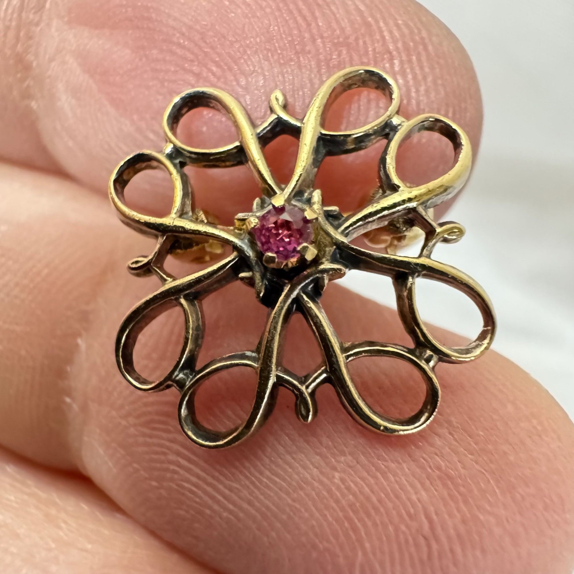 Vintage Gold Over Sterling Silver 925 Geometric Spinel Prong Set Sta Size ONE SIZE - 3 Thumbnail