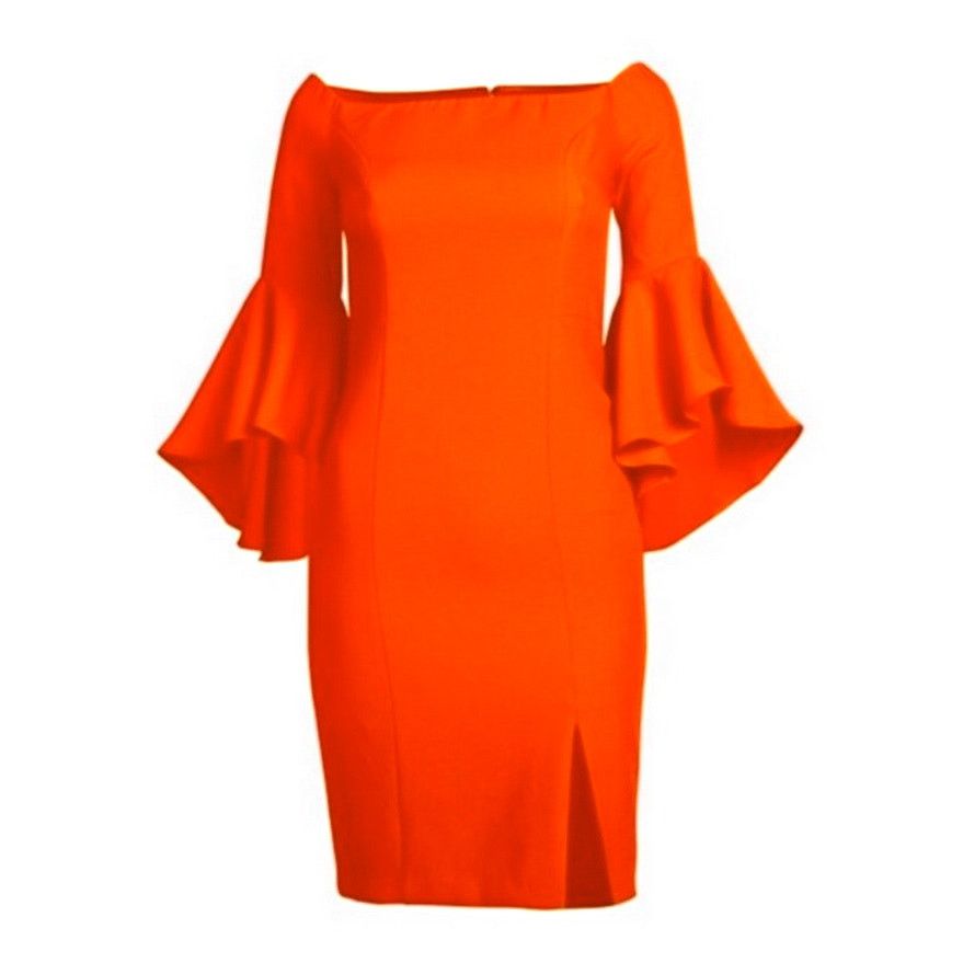 Venus Venus Orange Off Shoulder Cascading Bell Sleeve Sheath Dress Size XL / US 12-14 / IT 48-50 - 11 Thumbnail
