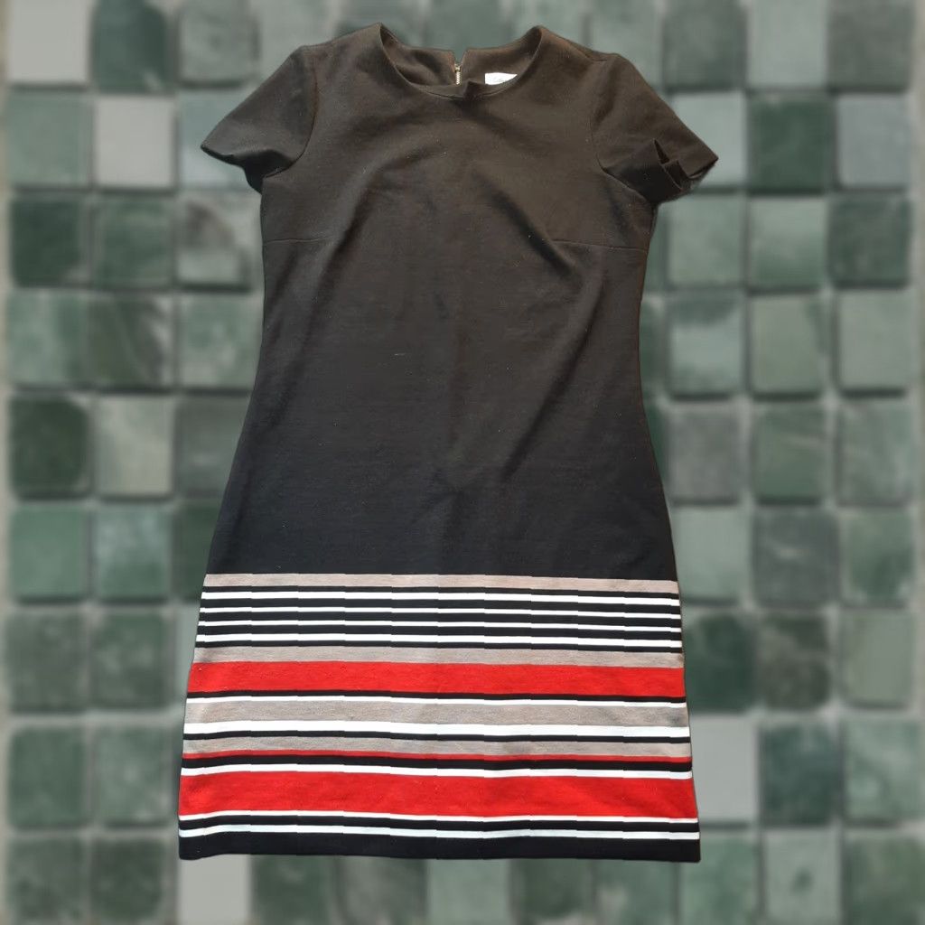 Calvin Klein Calvin Klein Dress Black Striped Short Sleeve Women Size 4 Knee Length Sheath Casual Modern Women Size 27" / US 4 / IT 40 - 1 Thumbnail