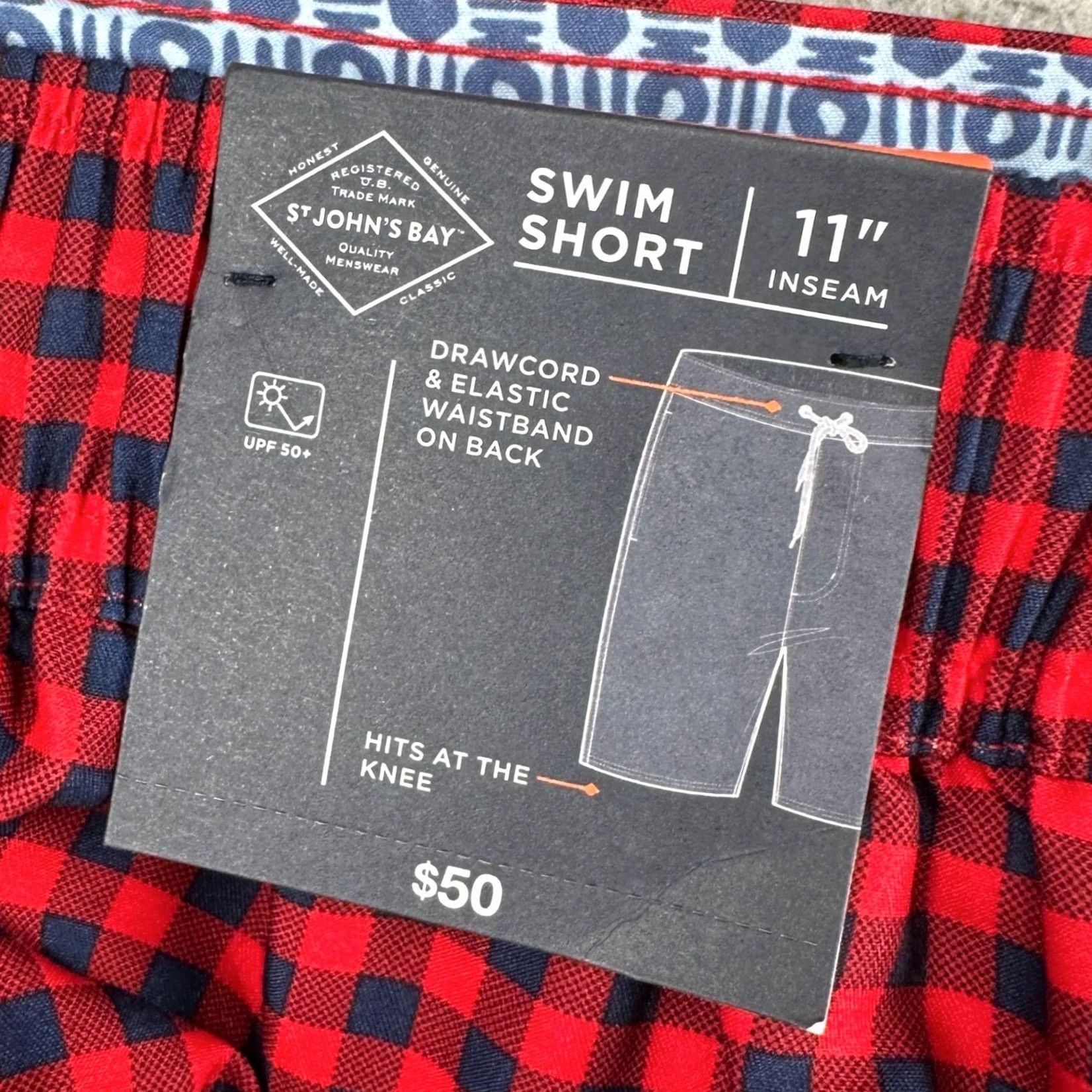 Vintage St. John's Bay Mens Swim Trunks 4XLT Tall Red Blue Gingham Check Board Shorts NEW Size US 39 - 2 Thumbnail