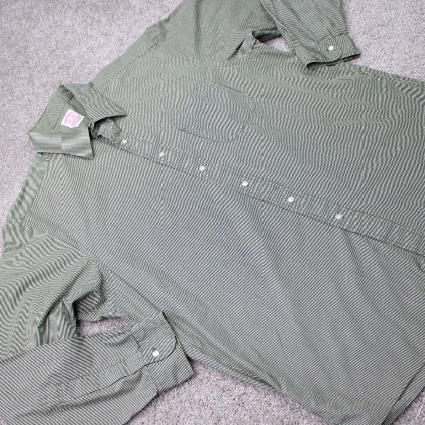 Brooks Brothers Brooks Brothers Dress Shirt Mens 16.5 6 Green/White Cotton Long Sleeve Button-Down Collared Non-Iron 100% Cotton Regular Fit Shirt Mens Size 46R - 7 Thumbnail