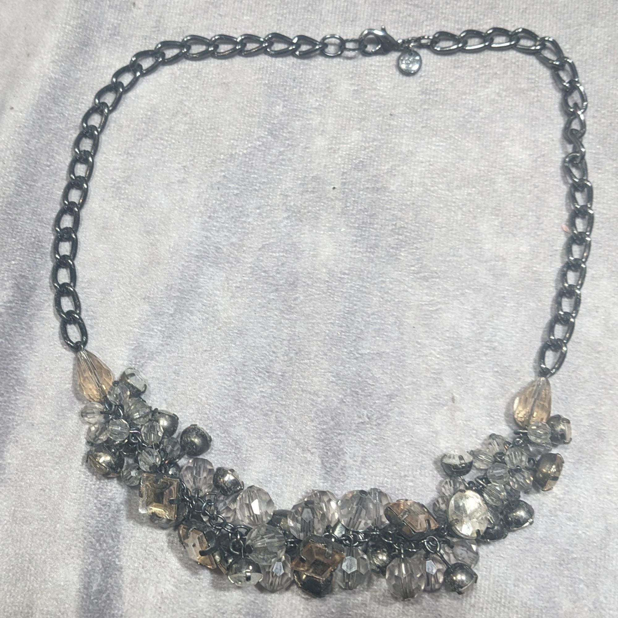 Loft Ann Taylor Loft Grey And Silver Tone Cluster Gem Necklace Size ONE SIZE - 5 Thumbnail