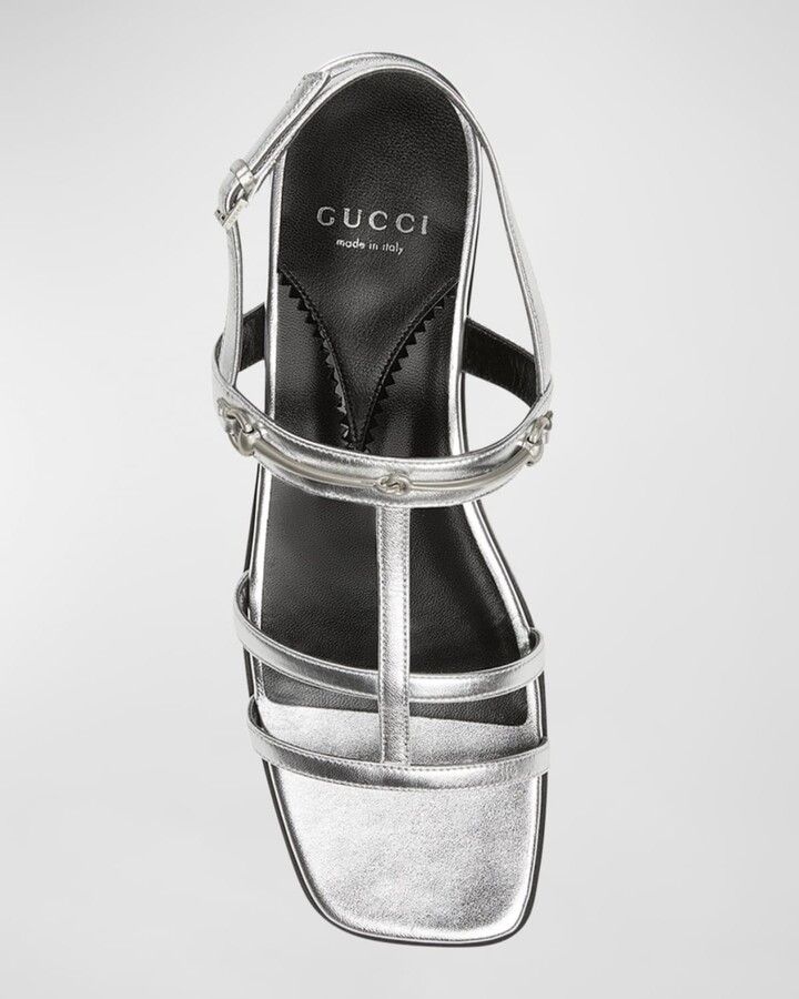 Gucci o1s1wg110125 Slim Horsebit Flat Sandals in Silver Size US 6.5 / IT 36.5 - 2 Thumbnail