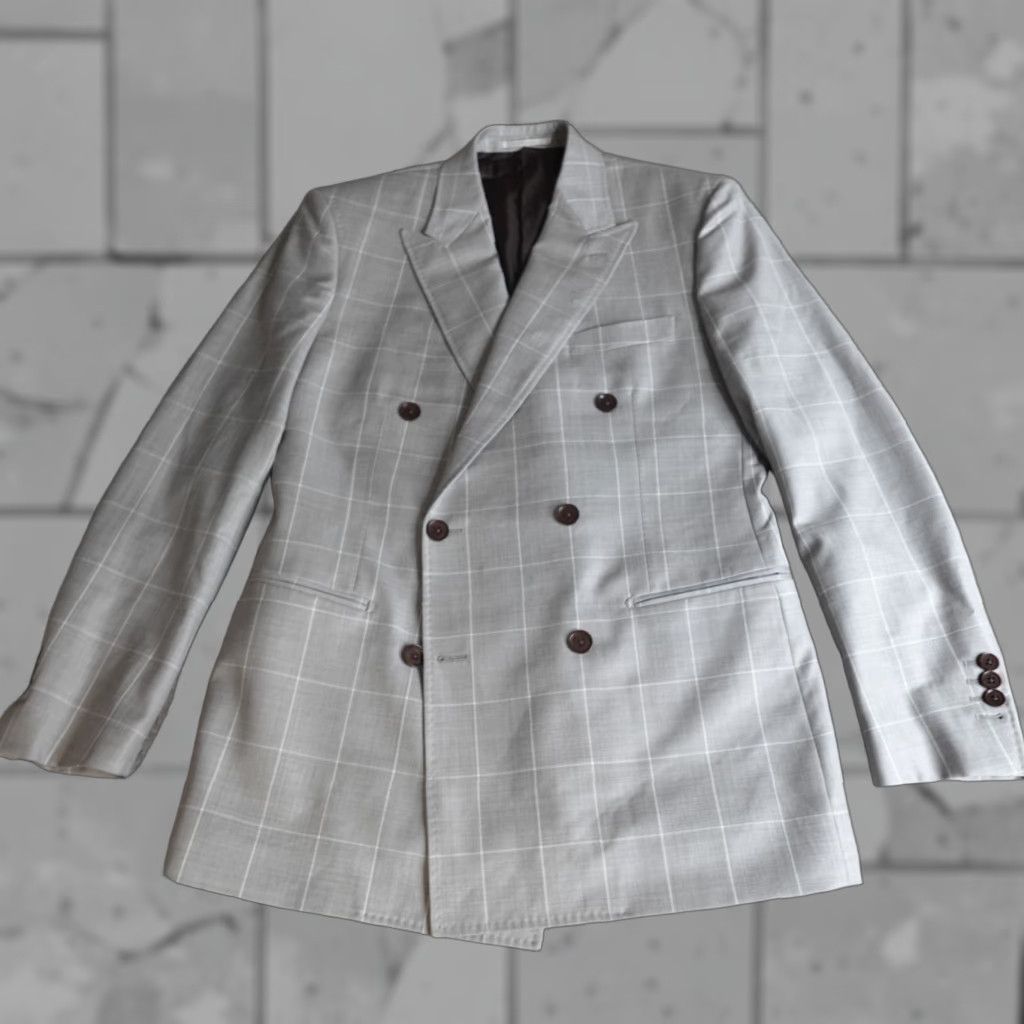 Doublet VITALIS BARBARIS Sport Coat Large Gray Beige Windowpane Double Breasted Custom Size US L / EU 52-54 / 3 - 1 Thumbnail