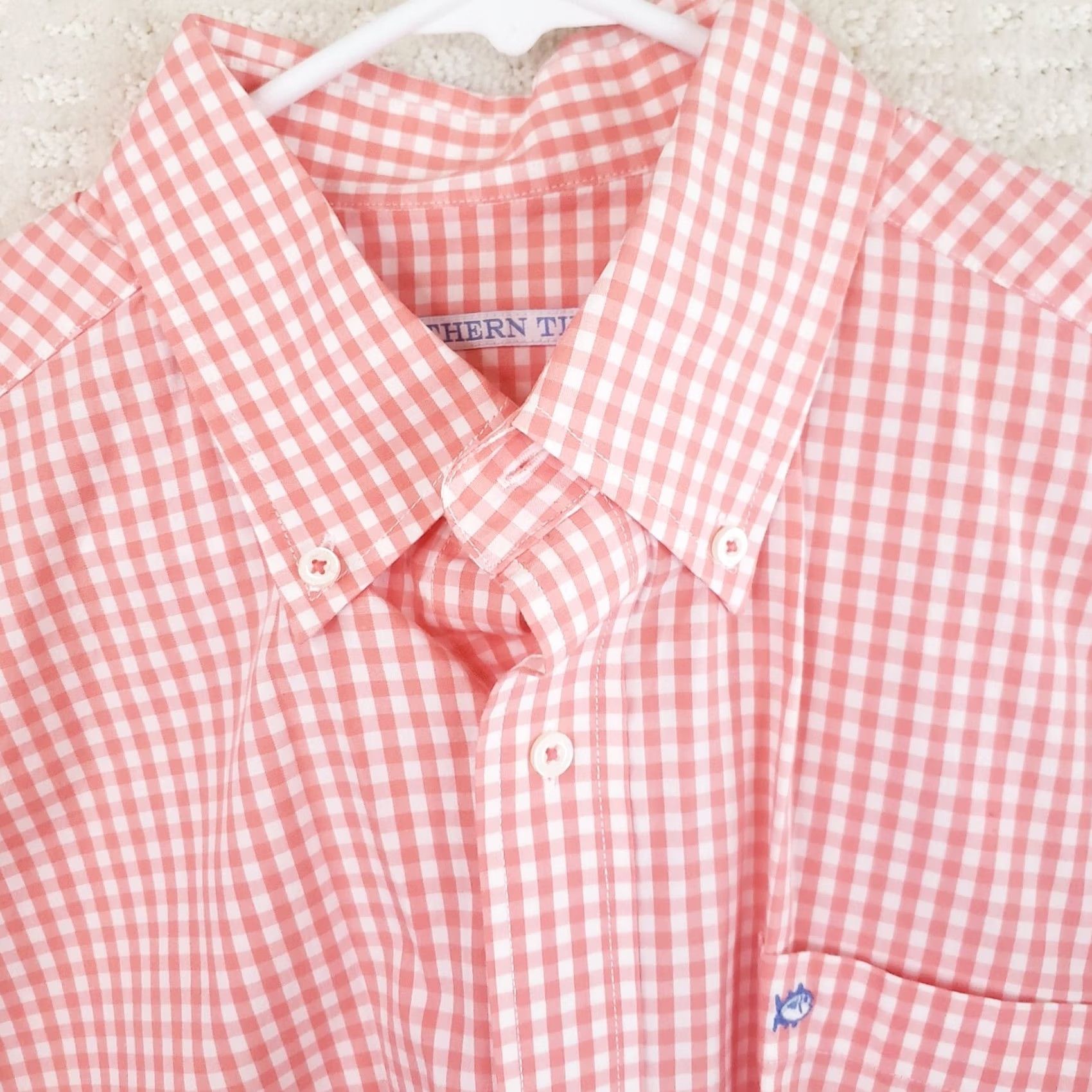 Southern Tide Southern Tide Shirt Mens M Coral White Check Long Sleeve Button-Down Collar Dress/Workwear Casual Shirt Size US M / EU 48-50 / 2 - 3 Thumbnail
