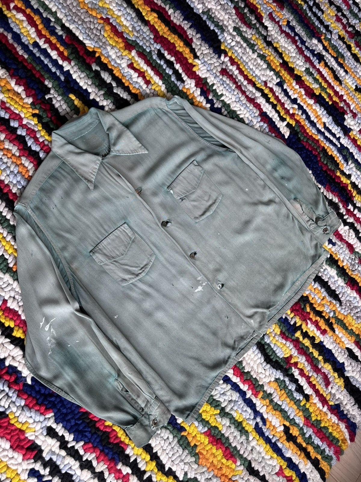JCPenney × Vintage 1940s Rayon Gabardine Loop Collar Green Size US M / EU 48-50 / 2 - 2 Thumbnail