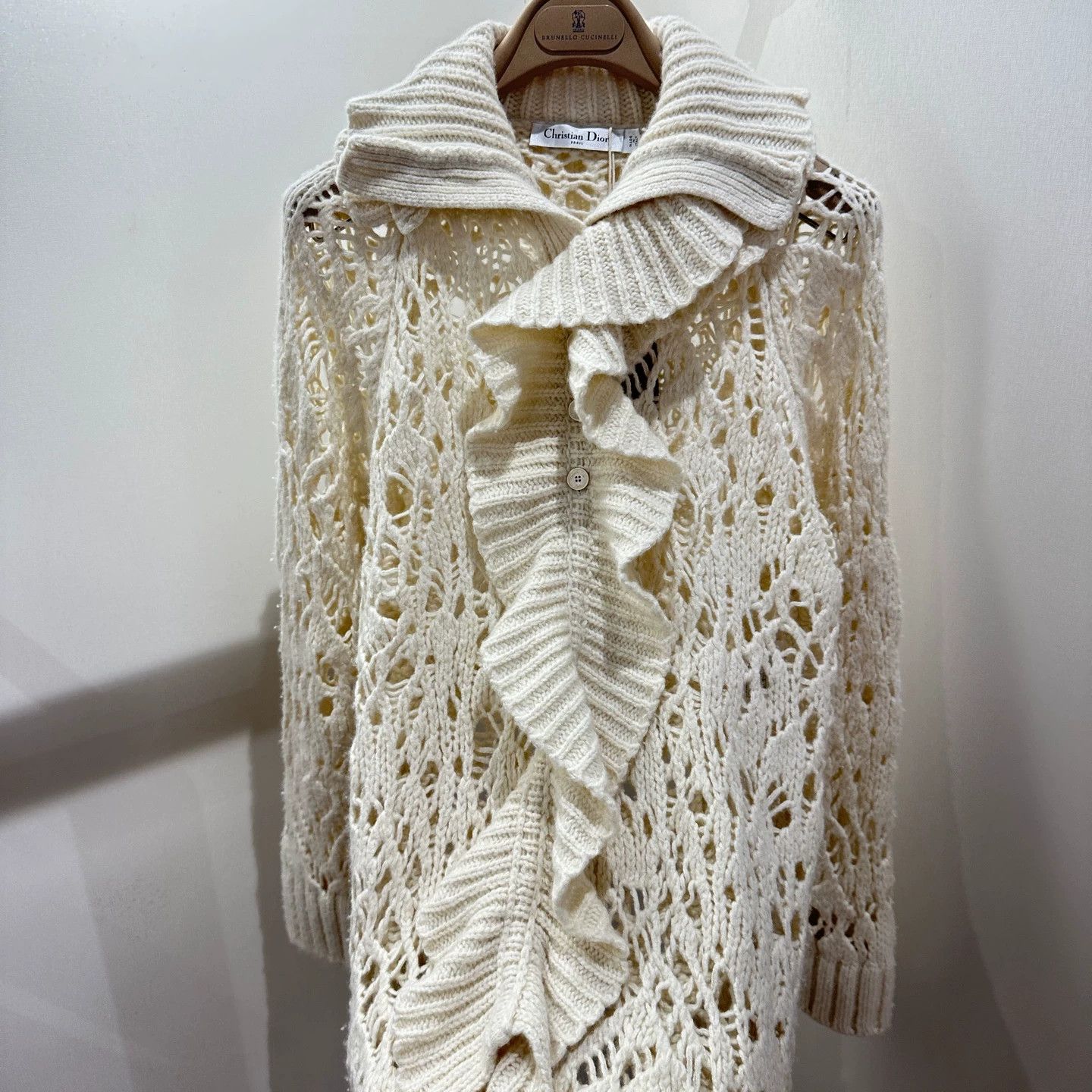 Christian Dior Monsieur Dior may294 ivory cutout ruched knit cardigan 38 Size S / US 4 / IT 40 - 6 Thumbnail