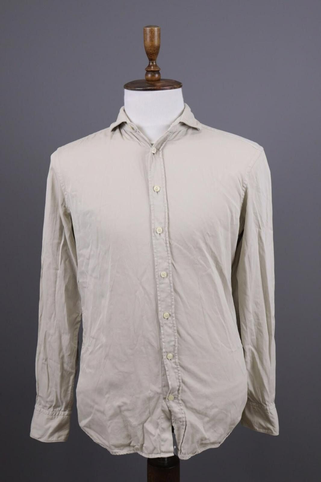 Designer Hackett London Slim Fit Beige Button Down Shirt Size M Size US M / EU 48-50 / 2 - 1 Thumbnail