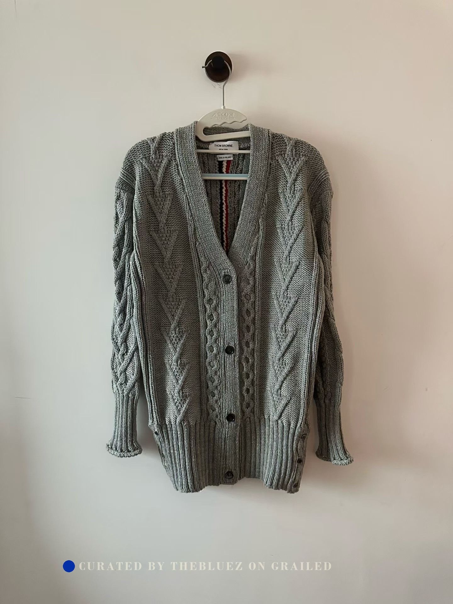 Thom Browne Thom Browne Gray Cable Knit Wool Cardigan Size US XXS / EU 40 - 1 Thumbnail