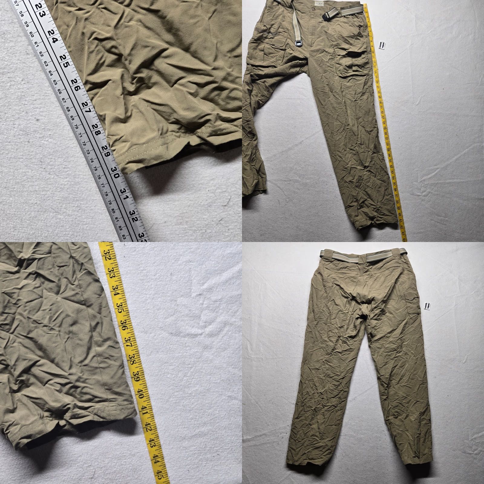 Vintage L.L. Bean Nylon Beige Khaki Belted Pants Cargo Pocket Size US 33 - 8 Thumbnail
