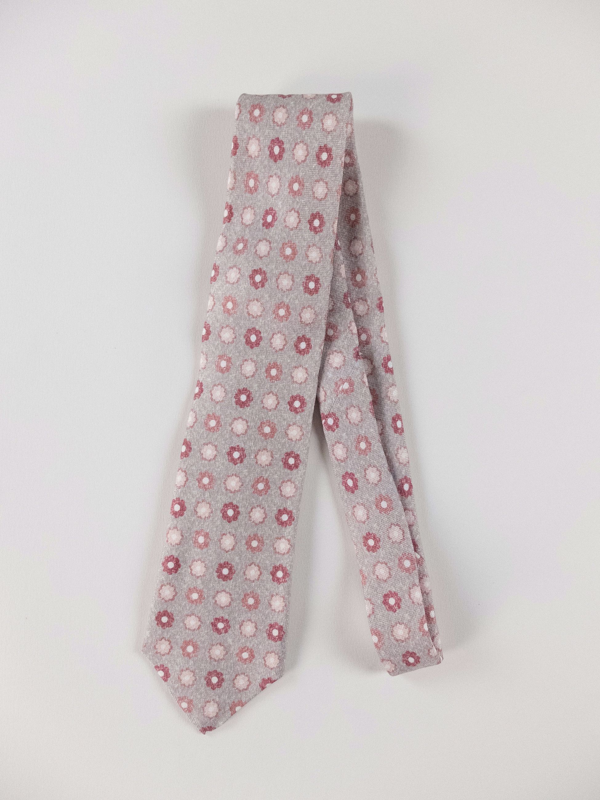 Isaia ISAIA Napoli hand made gray pink floral linen silk blend tie Size ONE SIZE - 1 Thumbnail