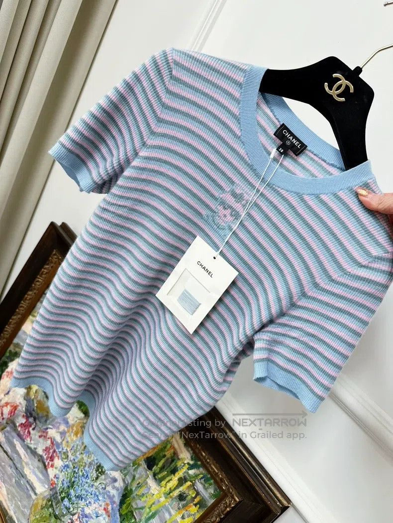 Chanel Chanel 25B blue and pink colour-block striped cashmere kni Size XS / US 0-2 / IT 36-38 - 2 Thumbnail