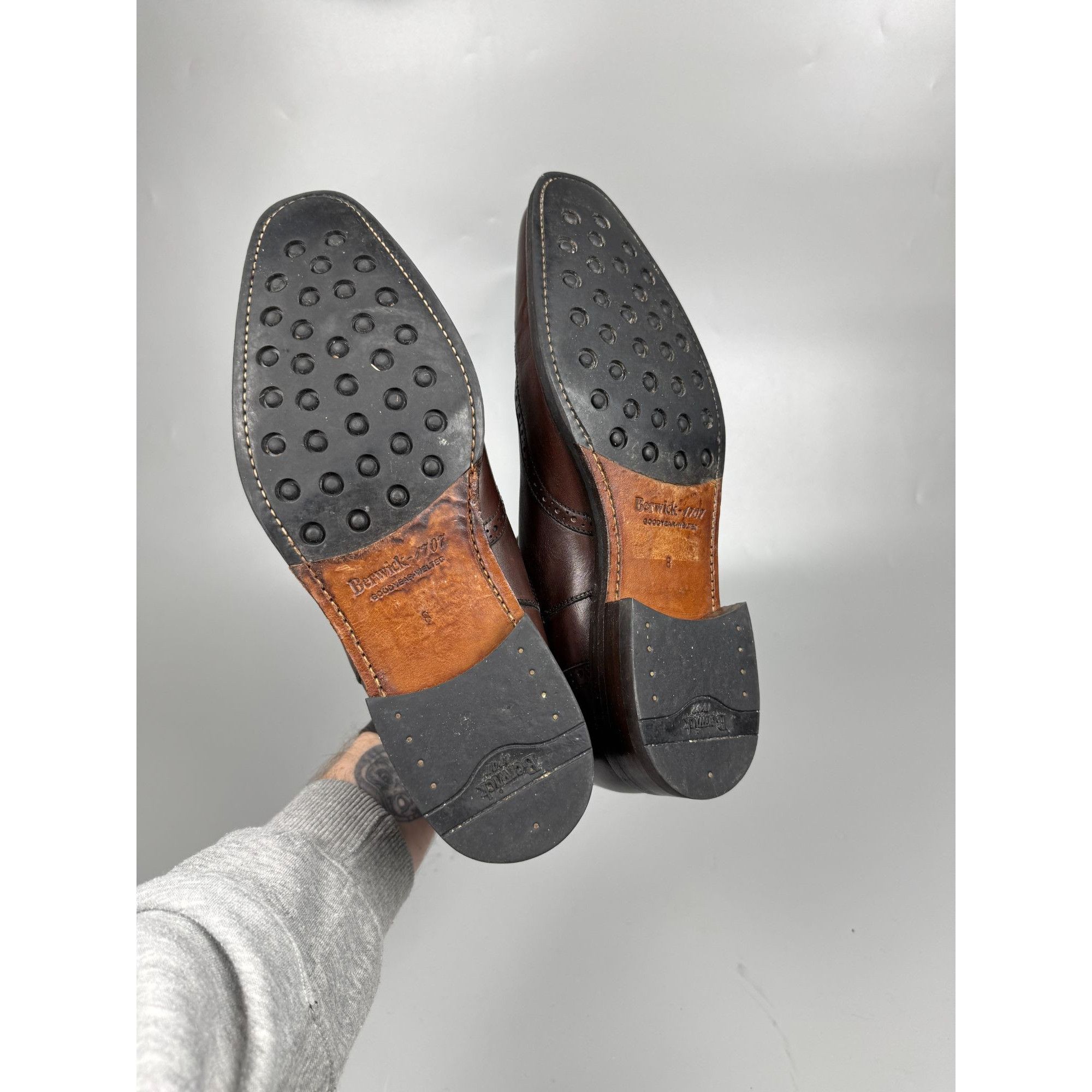 Berwick 1707 Berwick-1707 Brown Leather Square Toe Chelsea Boots (Y1173) Size US 9 / EU 42 - 8 Thumbnail