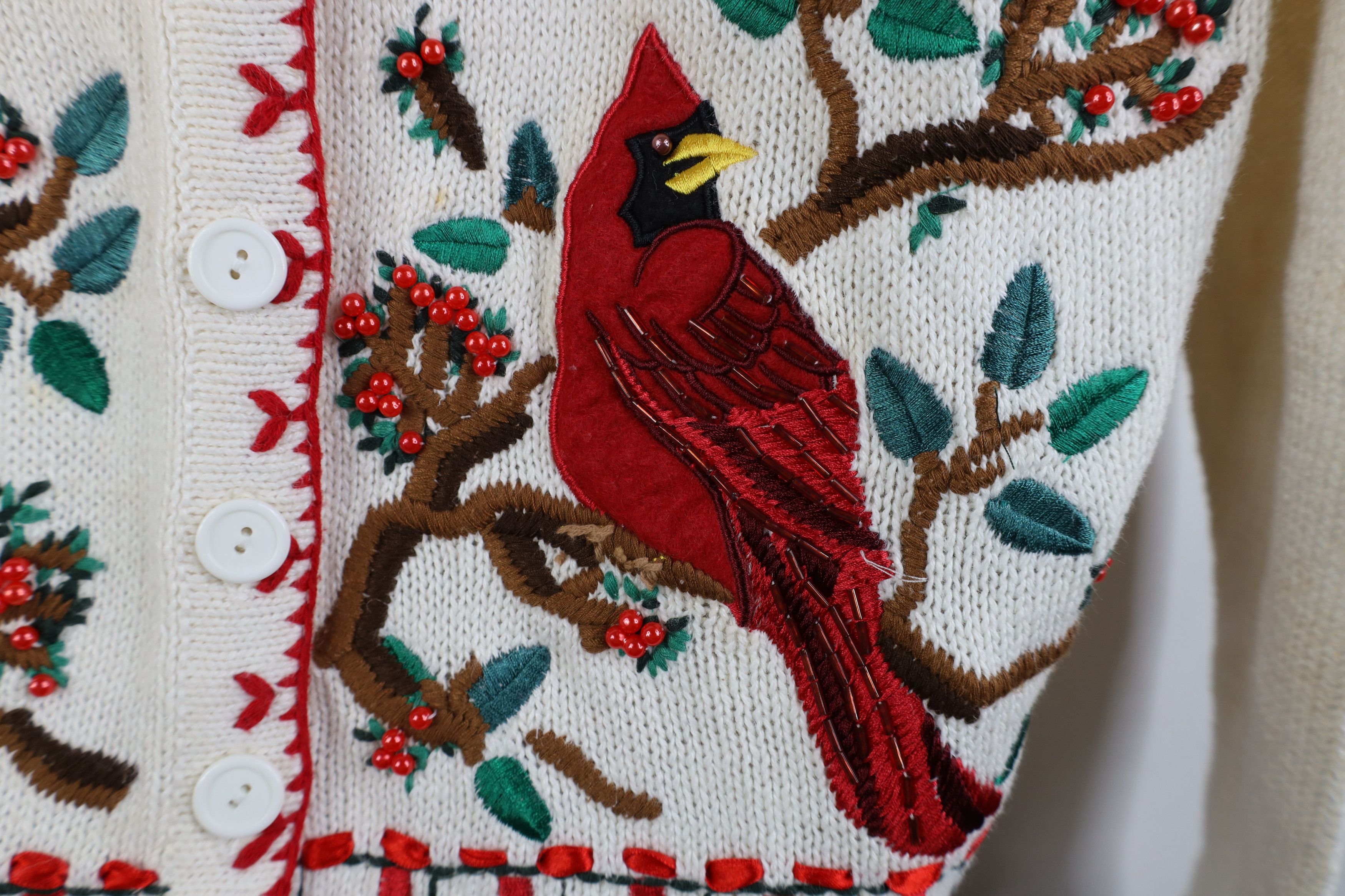 Vintage Vintage 90s Y2K Babydoll Nature Cardinal Bird Flower Sweater Size M / US 6-8 / IT 42-44 - 7 Thumbnail