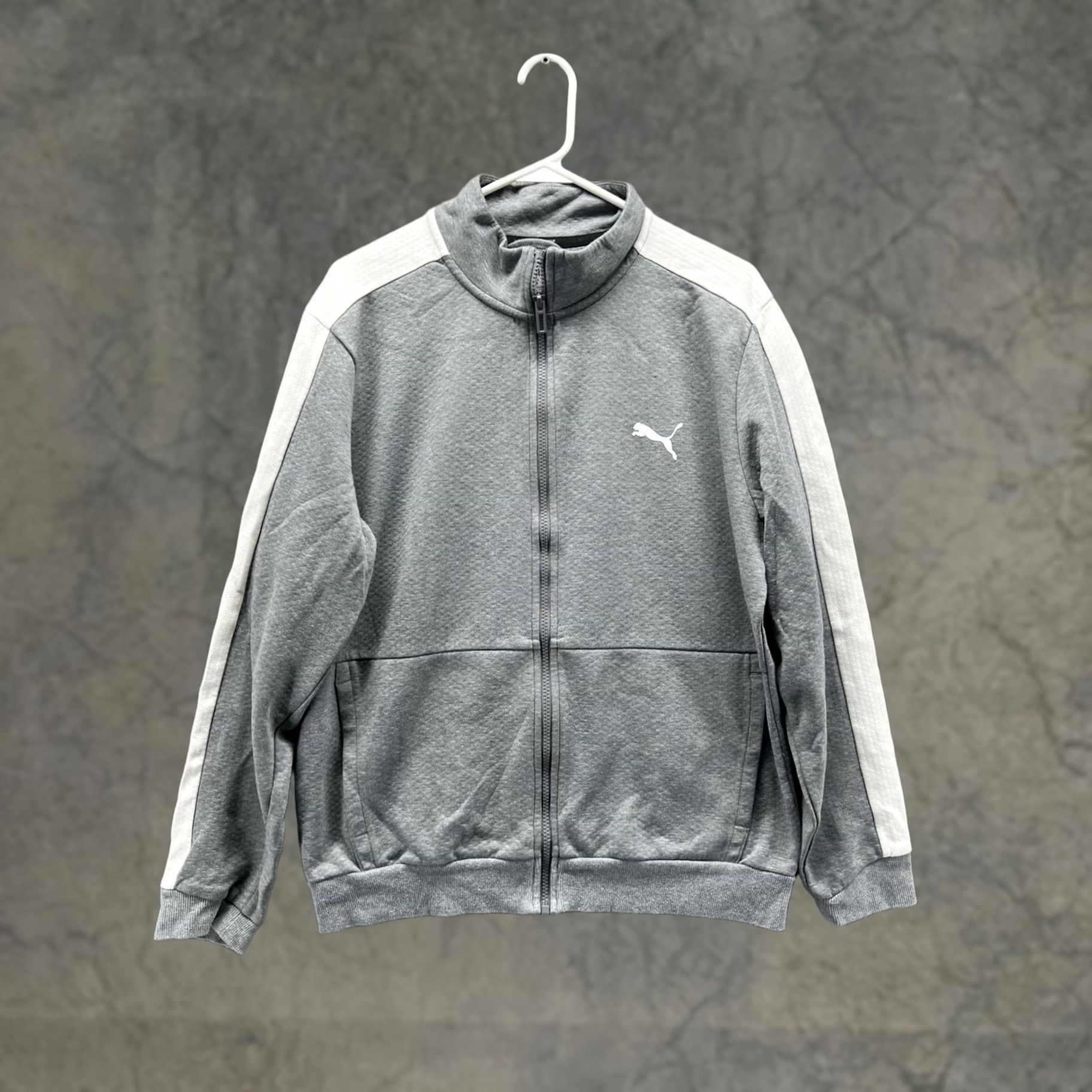 Puma PUMA Fleece Jacket Mens M Gray White Full Zip Stand Collar Athletic Track Jacket Size US M / EU 48-50 / 2 - 1 Thumbnail