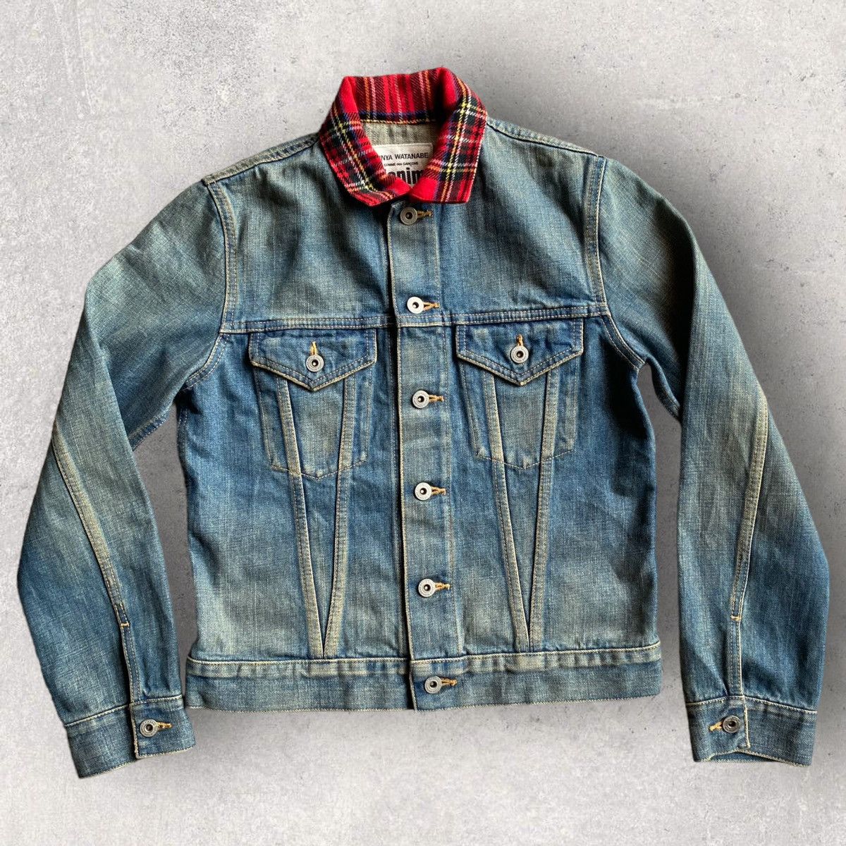 Comme des Garcons Junya Denim Trucker Jacket With Tartan Collar Size US S / EU 44-46 / 1 - 1 Thumbnail