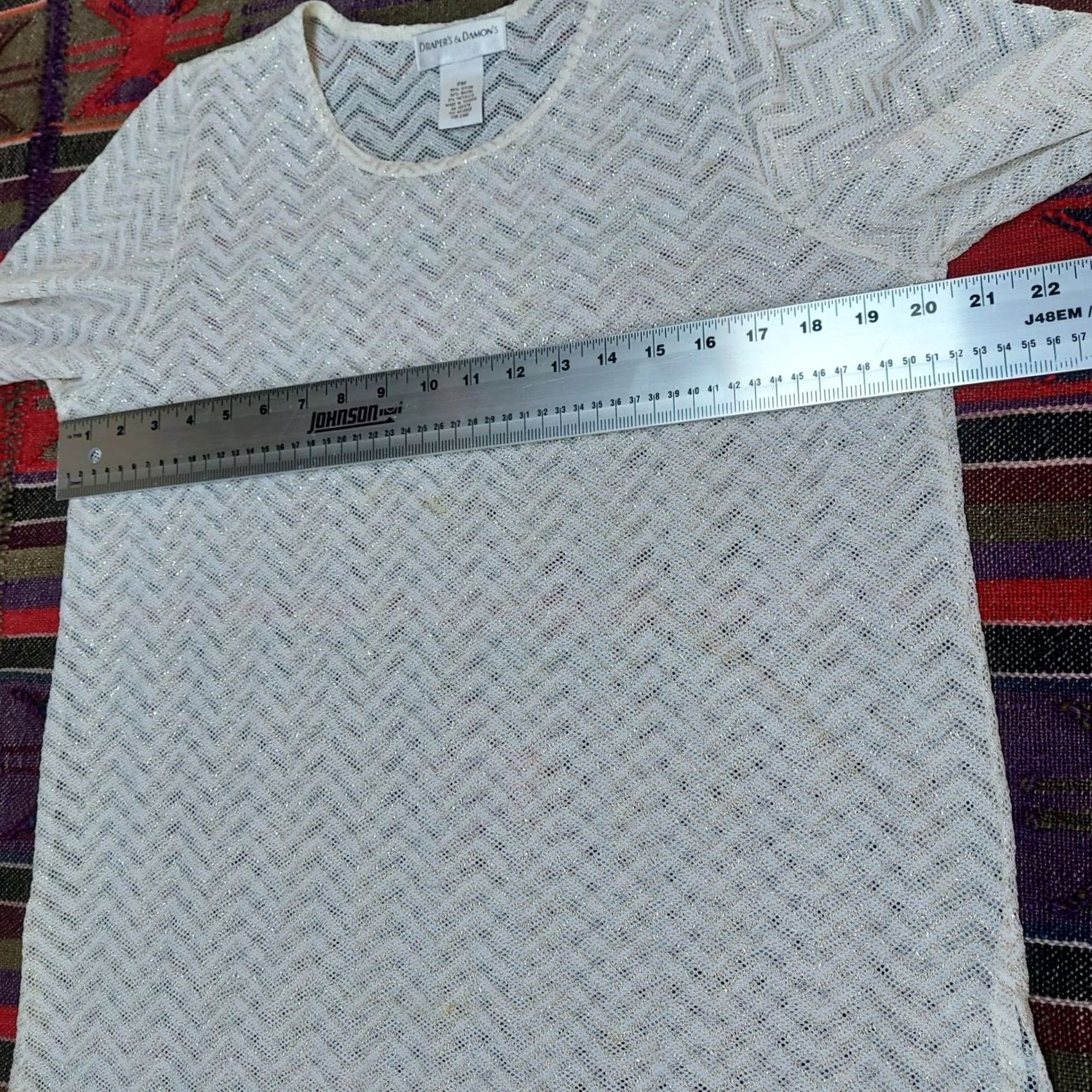 Vintage Drapers & Damon'S Womens Petite Medium 3/4 Sleeves Top Metallic Perforated White Size M / US 6-8 / IT 42-44 - 4 Thumbnail