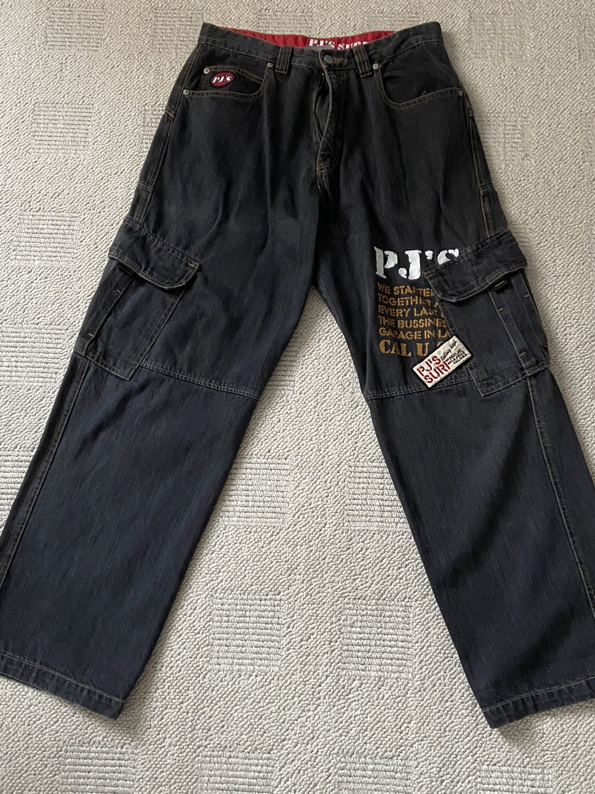 image of Vintage Paul Jr La Surfwear Hip Hop Skate Baggy Loose Cargo Pants in Black/Grey, Men's (Size 32)