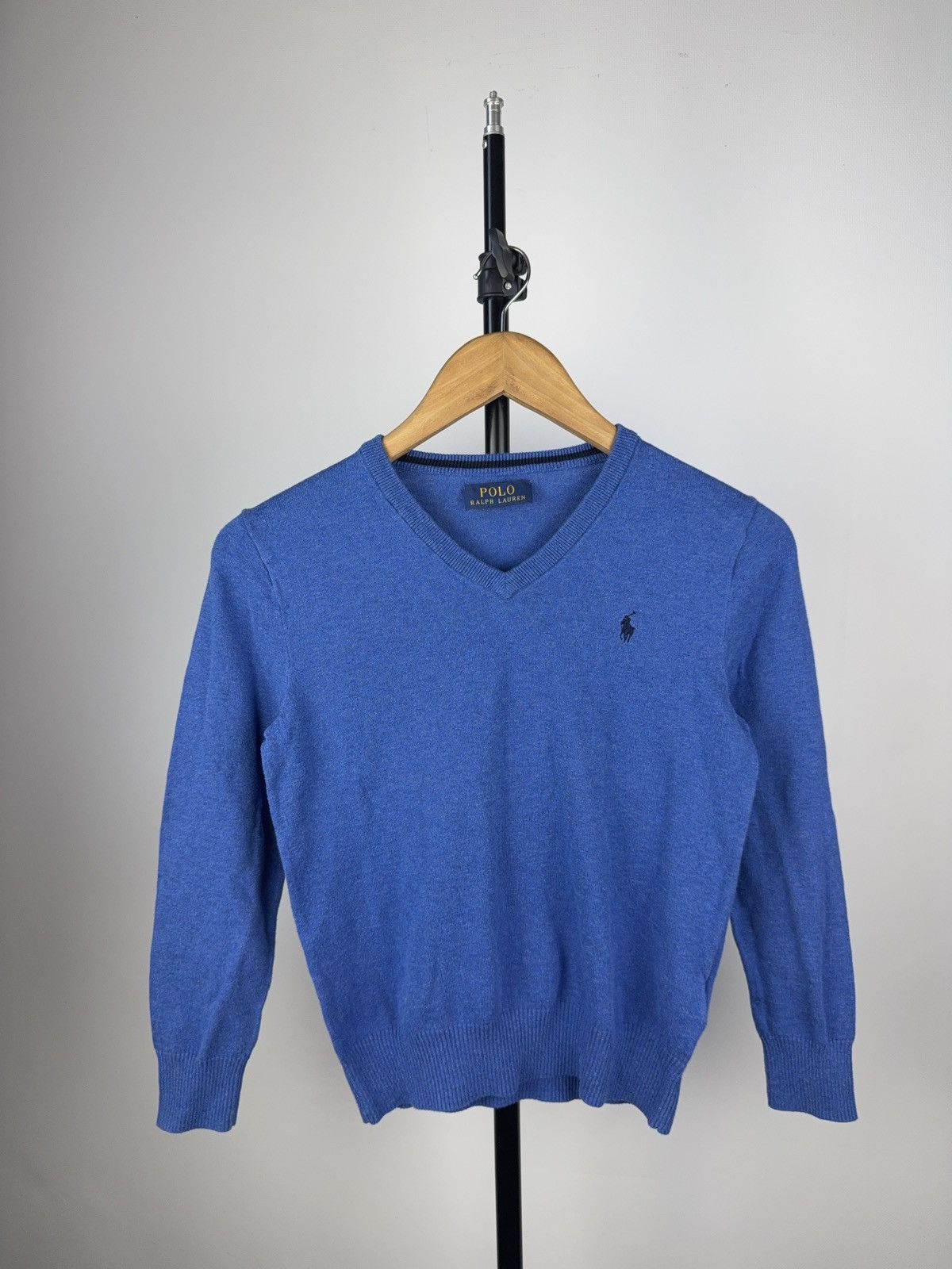 Designer × Polo Ralph Lauren × Vintage Polo Ralph Lauren Blue V-Neck Sweater 100% Cotton S size Size S / US 4 / IT 40 - 1 Thumbnail