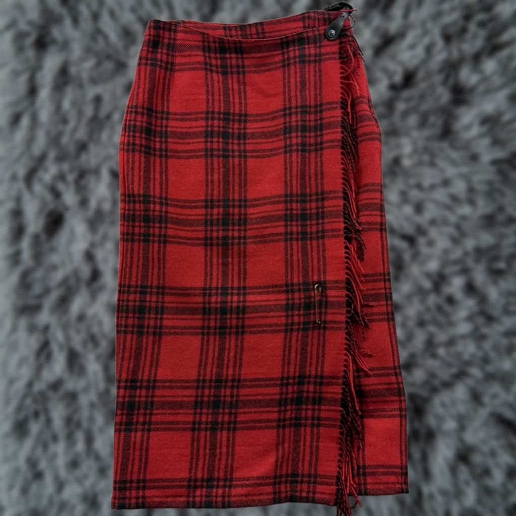 Eddie Bauer VTG Eddie Bauer Skirt Women 14 Wool Plaid Wrap Fringed Red 36" Vintage 80s 90s Grunge Preppy Academia Scotland Womens Size 36" / US 14 / IT 50 - 1 Thumbnail