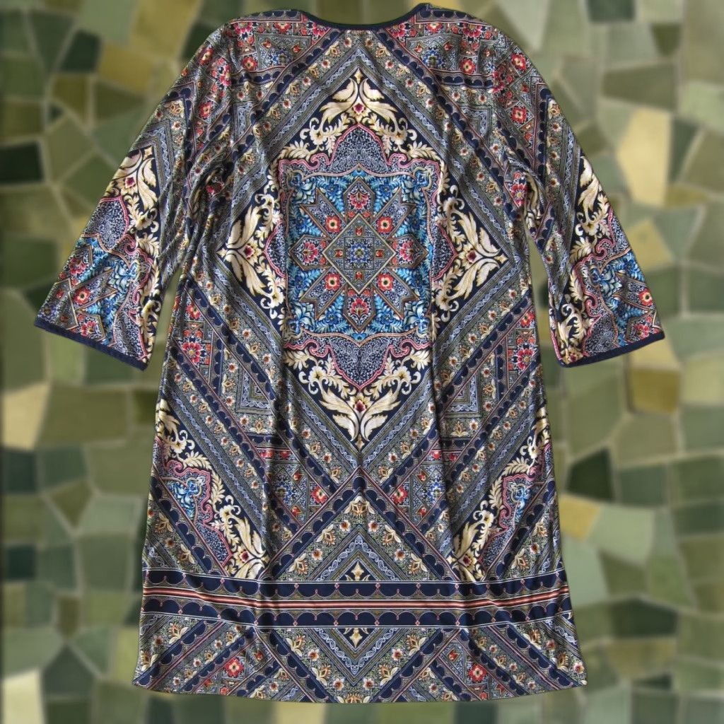 Vintage VINTAGE Studio One New York Blue Floral Paisley Long Sleeve Shift Tunic Dress Petite L Size L / US 10 / IT 46 - 1 Thumbnail