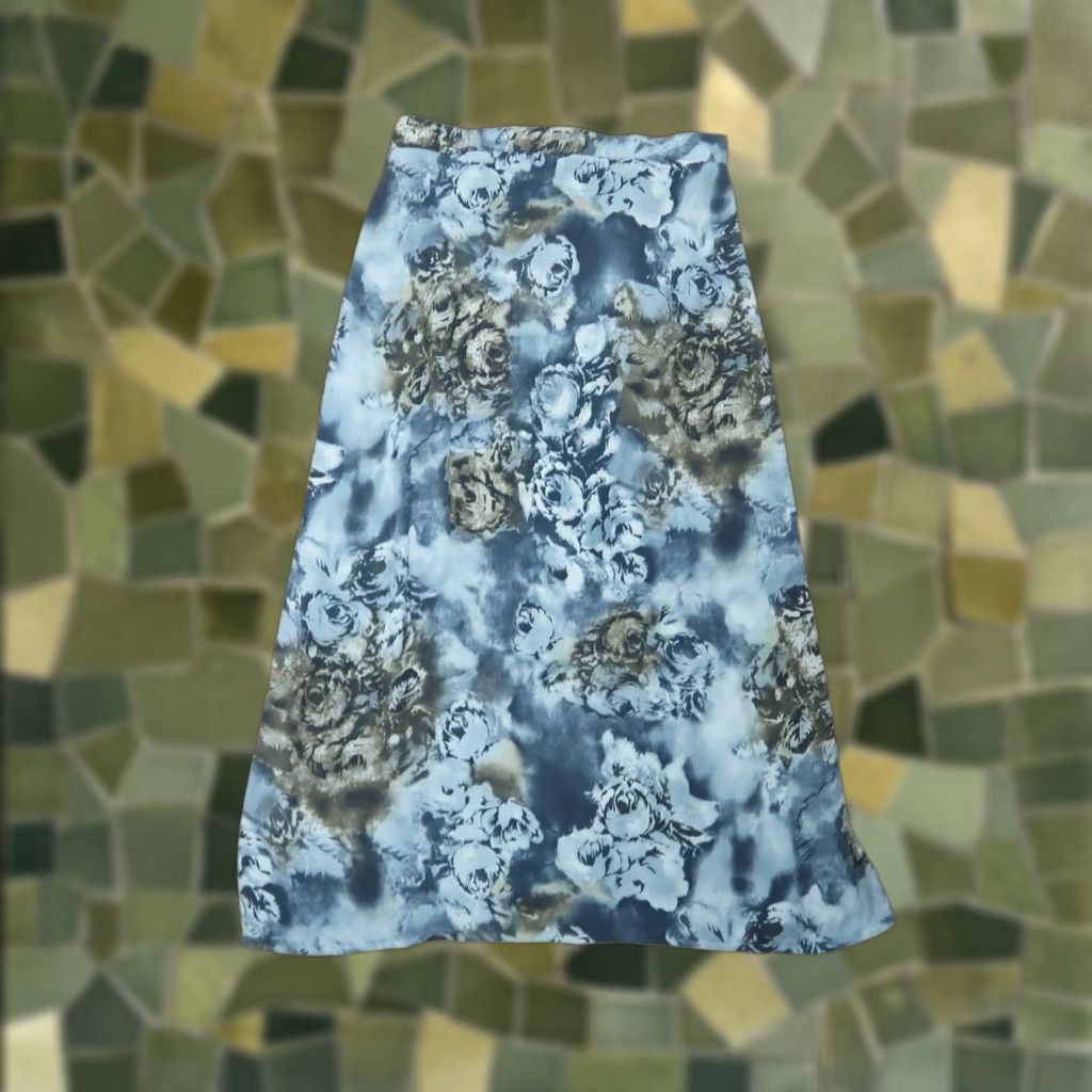Vintage VINTAGE 90s Tradition Blue Rose Floral Print Midi Skirt L Womens High-Waisted A-Line Polyester Size 36" / US 14 / IT 50 - 1 Thumbnail