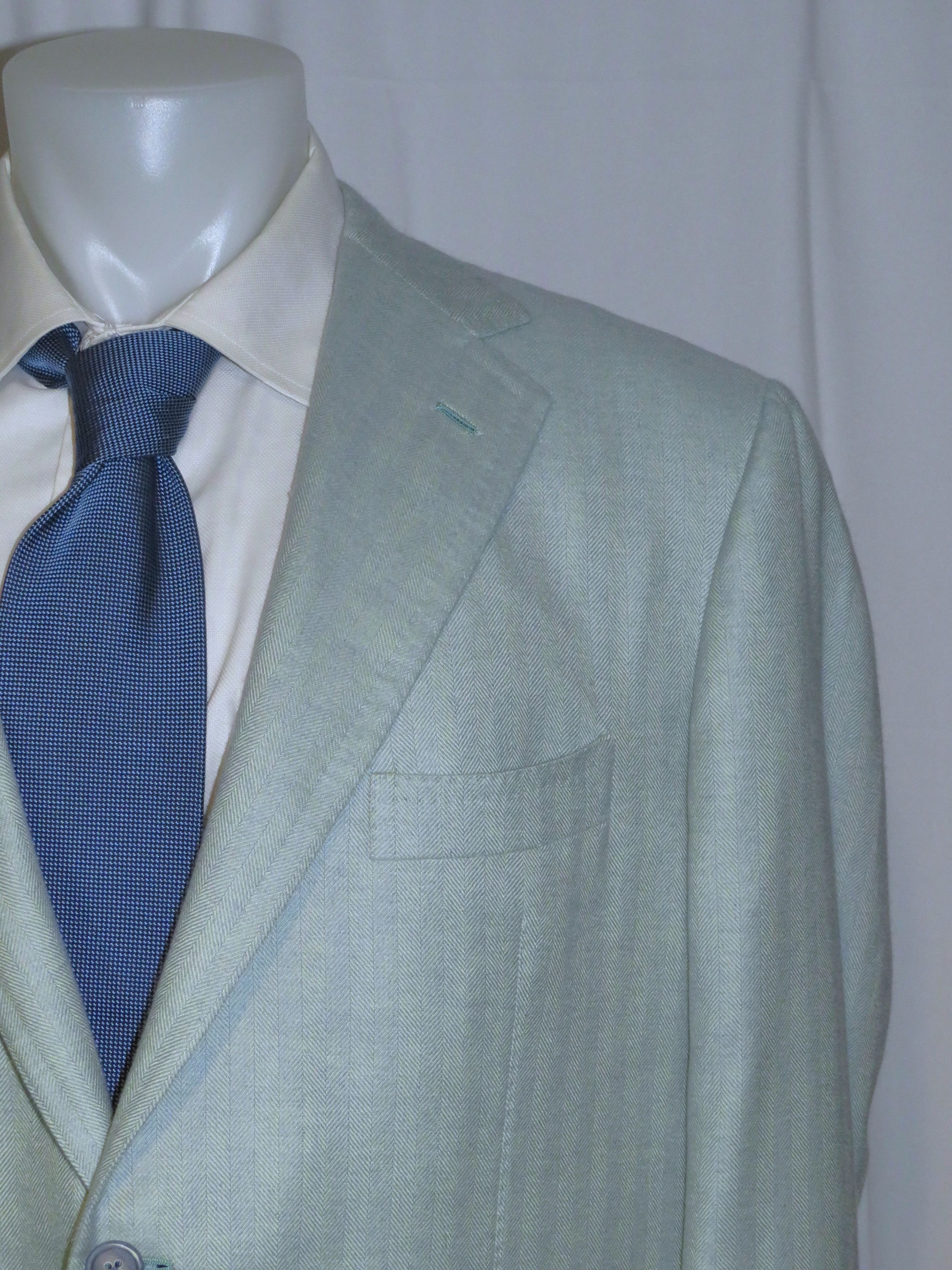 Tincati x Partenopea Custom Pale Green HBone Cashmere Sport Coat 44L Size 44L - 3 Thumbnail