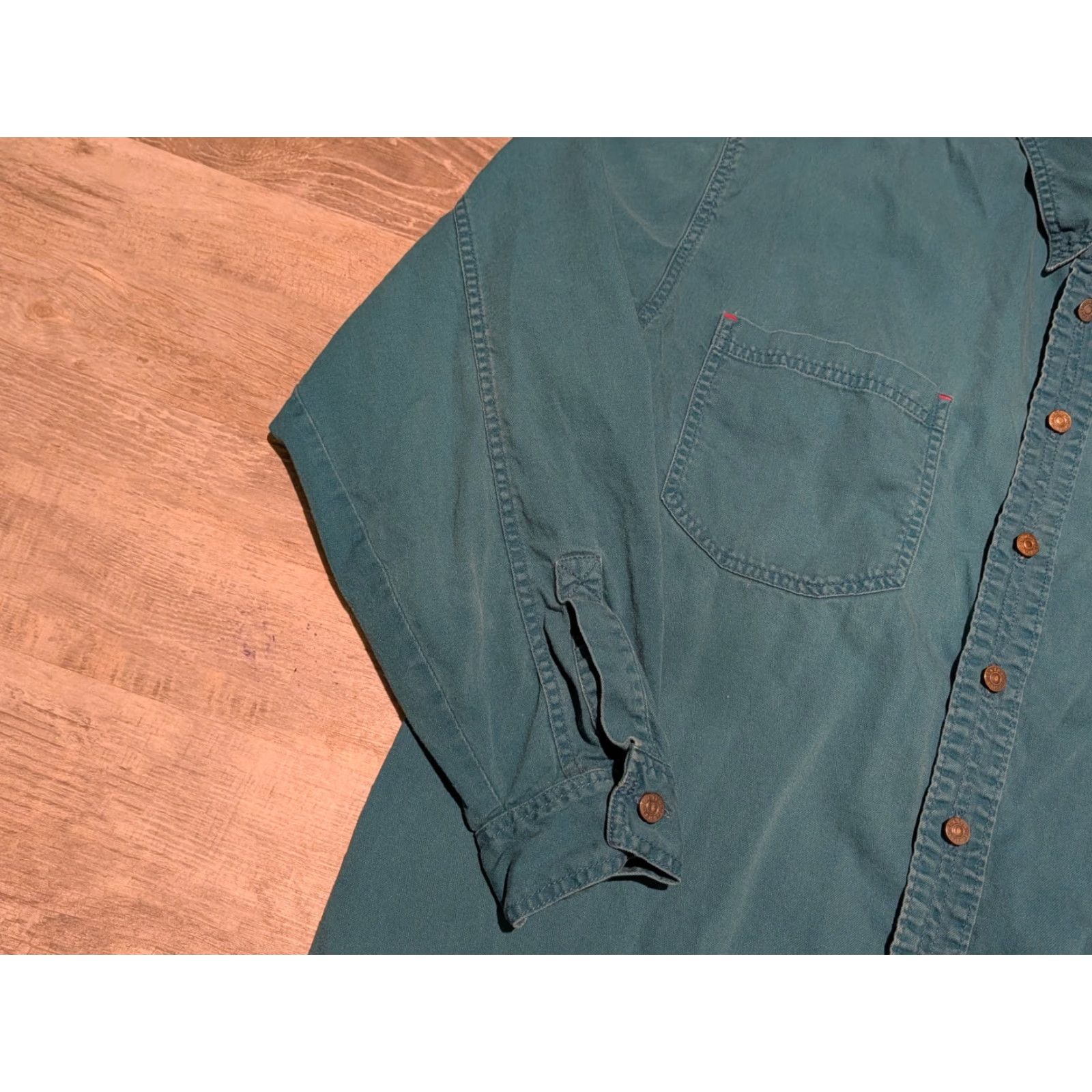 Levi's VINTAGE Levi's Teal Green Collared Work Shirt Button Front Long Sleeve Mens M Size US M / EU 48-50 / 2 - 5 Thumbnail