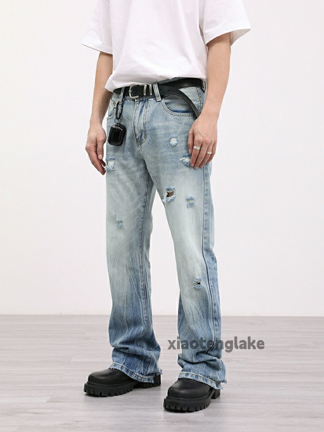 washed faded damaged ripped yuppie flared jeans