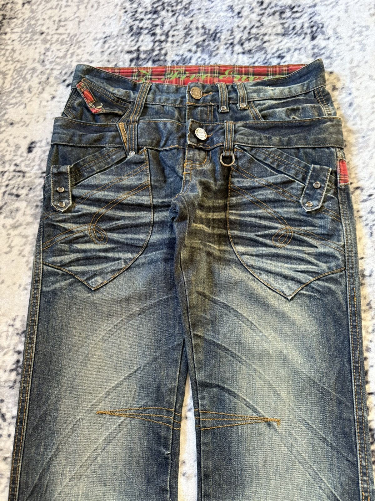 Japanese Brand Vintage Junya Watanabe Tornado Mart Style Double Waist Jeans Size US 30 / EU 46 - 3 Thumbnail