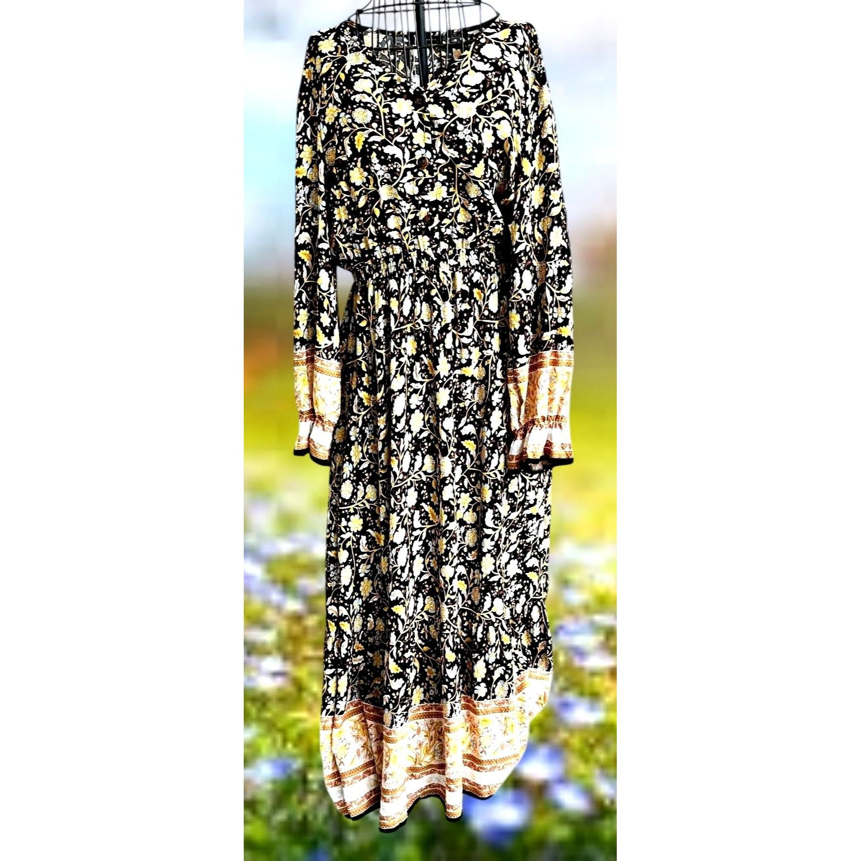 Other NWT Prettygarden Maxi Dress Large Yellow Black Floral Prairi Size L / US 10 / IT 46 - 3 Thumbnail