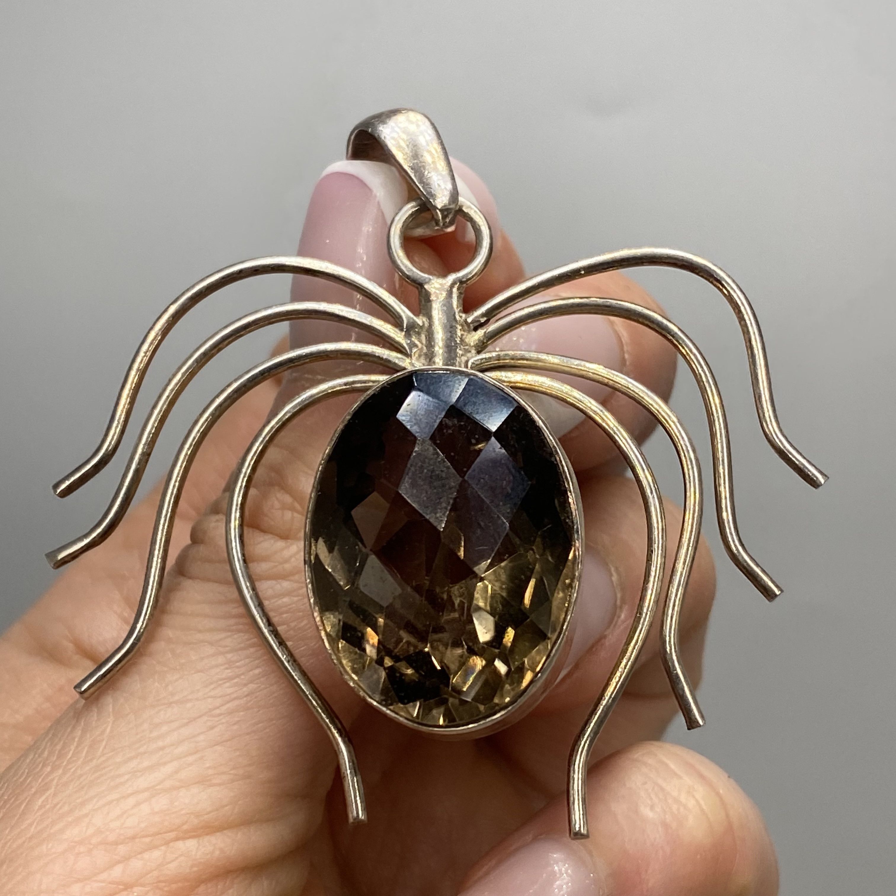 Sterling Silver Vintage Sterling Silver 925 Spider Pendant Smoky Quartz 20.5 Size ONE SIZE - 5 Thumbnail
