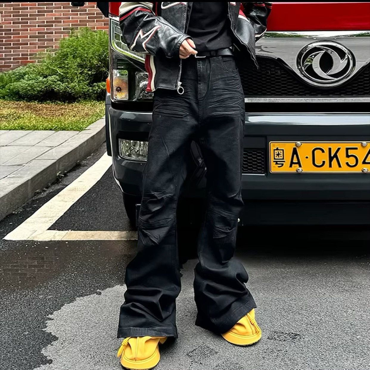 Denime × Japanese Brand Streetwear Black Glue Coated Boot Cut Size US 33 - 4 Thumbnail