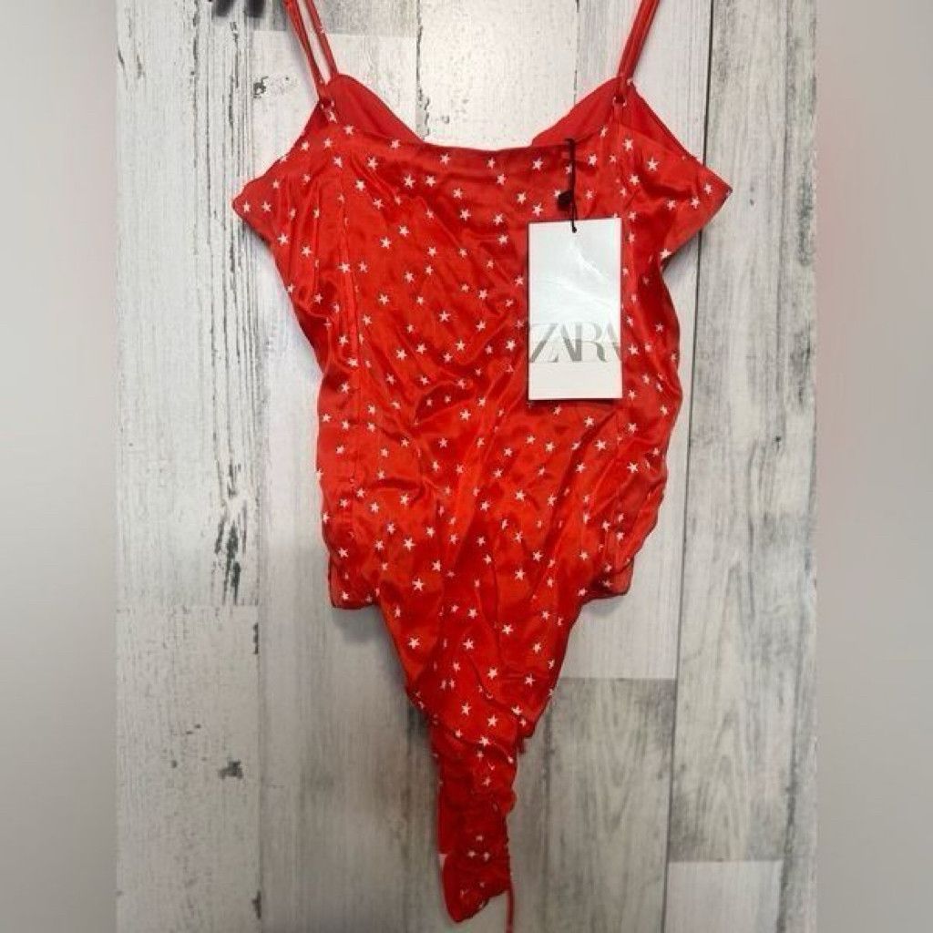 Zara Zara Red Star Print Lace-Up Bodysuit Size XS NWT Size XXS / US 00 / IT 34 - 9 Thumbnail