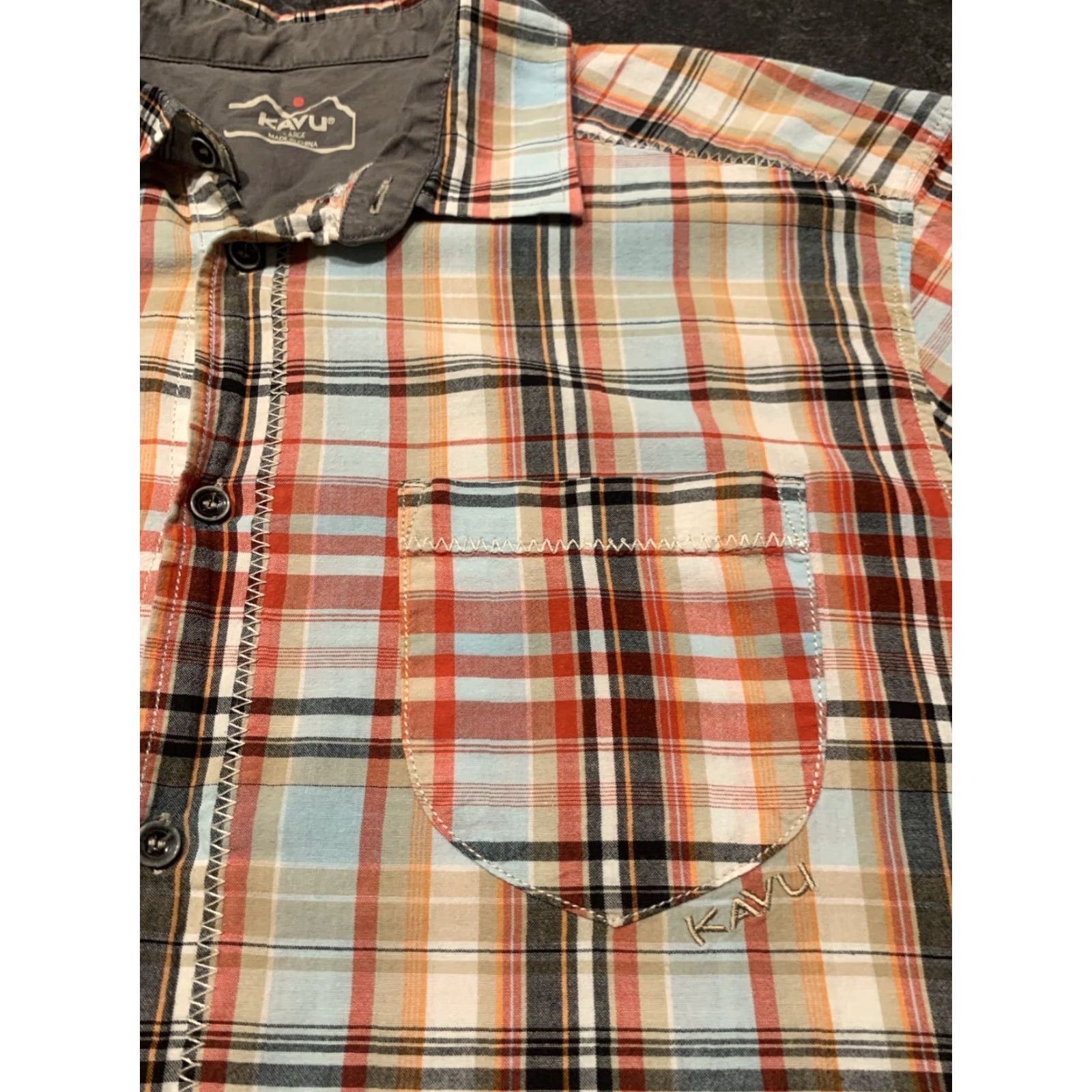 KAVU KAVU Lightweight Outdoor Plaid Camp Shirt Large Multi-Color Short Sleeve Mens Size US L / EU 52-54 / 3 - 3 Thumbnail