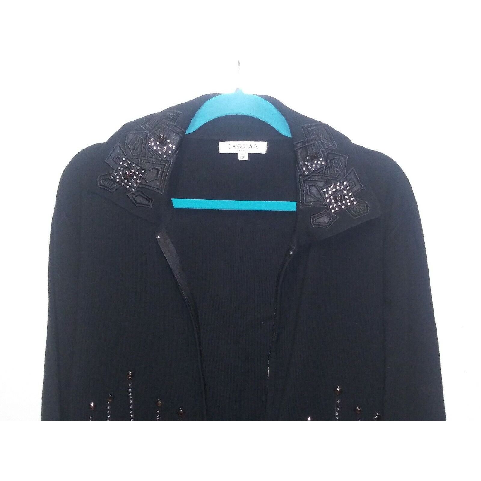 Vintage Cardigan Sweater VTG JAGUAR black embellished Avante Garde Size M / US 6-8 / IT 42-44 - 5 Thumbnail