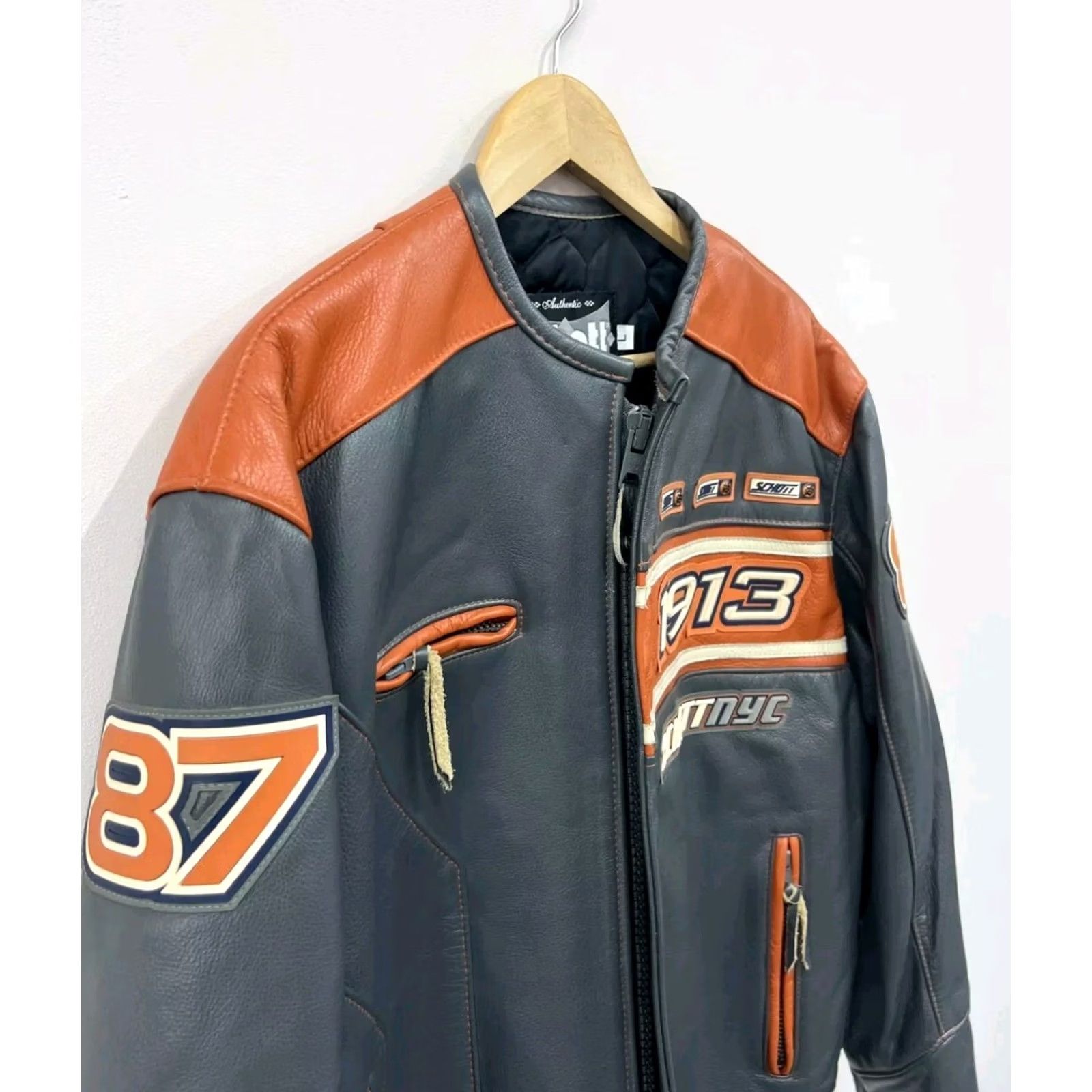 Schott SCHOTT NYC 1913 Leather Jacket Biker Bomber Men's Size L Gray Leather Jacket Mens L 1913 Motorcycle Size US L / EU 52-54 / 3 - 2 Thumbnail