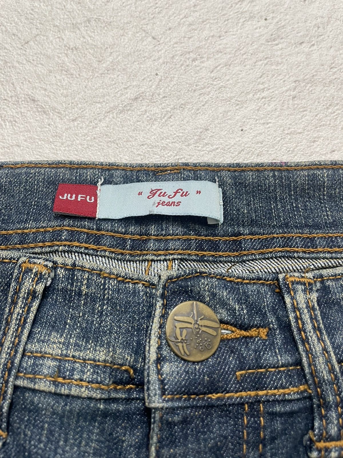 Japanese Brand 2000s Jufu Flare Raw Denim Bootcut Jeans washed Embroidered Size US 27 - 9 Thumbnail