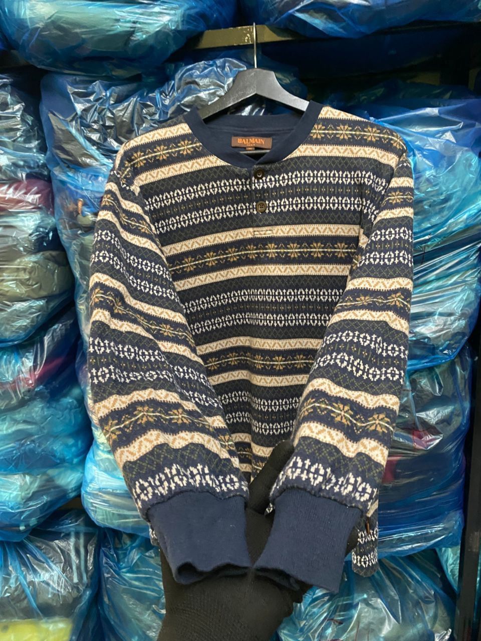 Balmain Vintage Balmain Paris Nordic Fair Isle Knit Henley Sweater Size US M / EU 48-50 / 2 - 8 Thumbnail