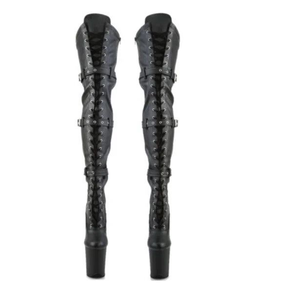 Other Flamingo 3028 Triple Buckle Thigh High 4" Platform Boot Blac Size US 8 / IT 38 - 2 Thumbnail