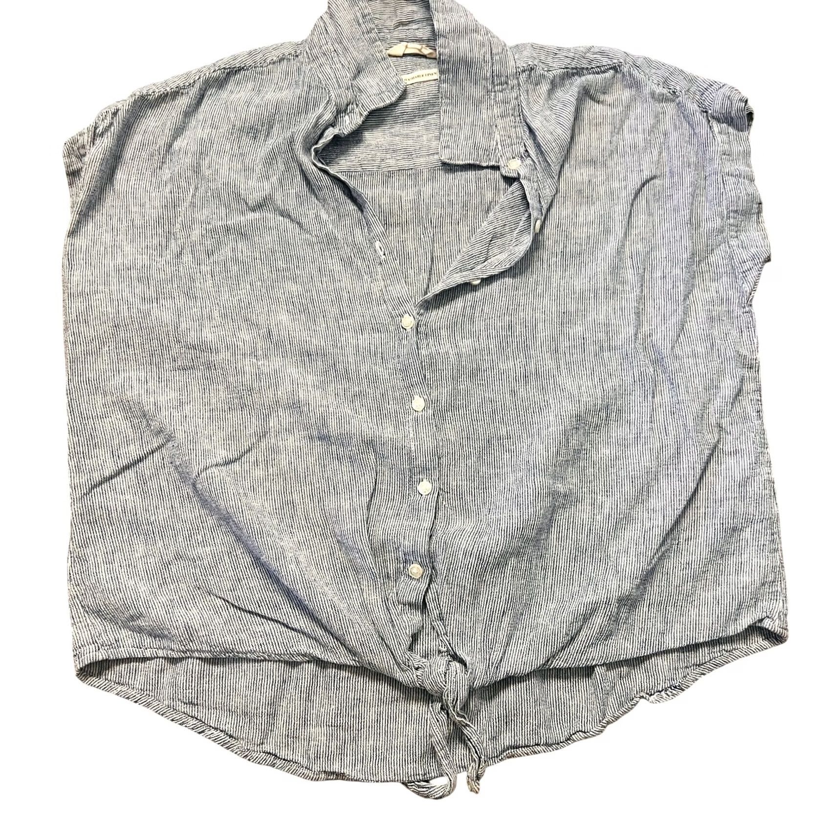 Vintage VINTAGE Weatherheart Blue White Striped Cropped Button Up Top S Women's Shirt Size S / US 4 / IT 40 - 2 Thumbnail
