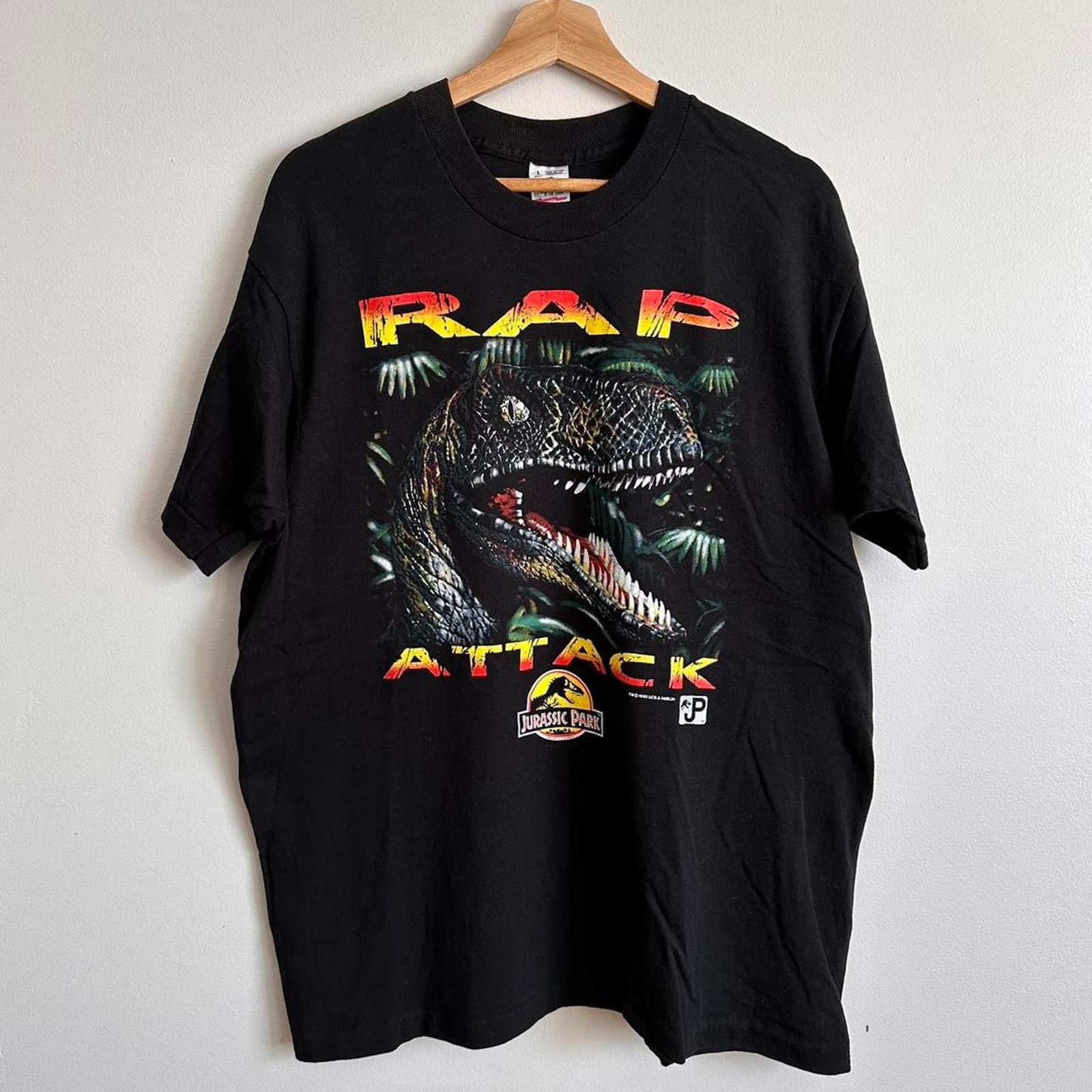 image of Fruit Of The Loom x Movie Vintage 1993 Jurassic Park Shirt in Black, Men's (Size Large)