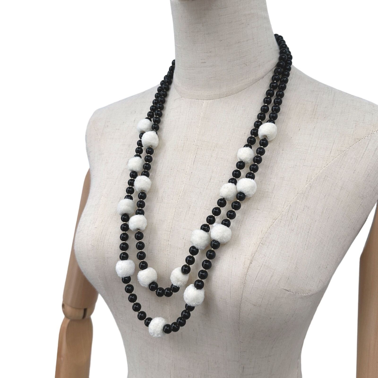 J.Crew J Crew Black and Cream Pom Pom Layered Necklace Pompon Size ONE SIZE - 6 Thumbnail
